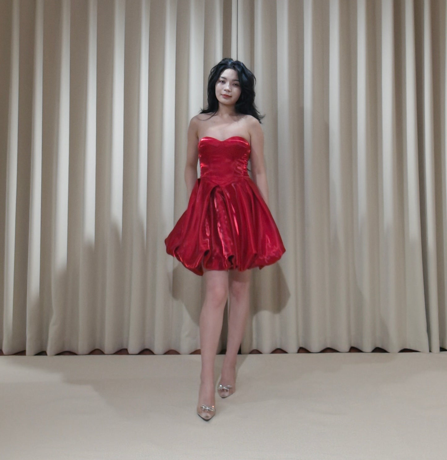 Ruby | Minimalist red liquid satin short wedding prom dress, Rehearsal dinner simple mini dress, Custom Elopement Dress, Bridal shower Engagement dress