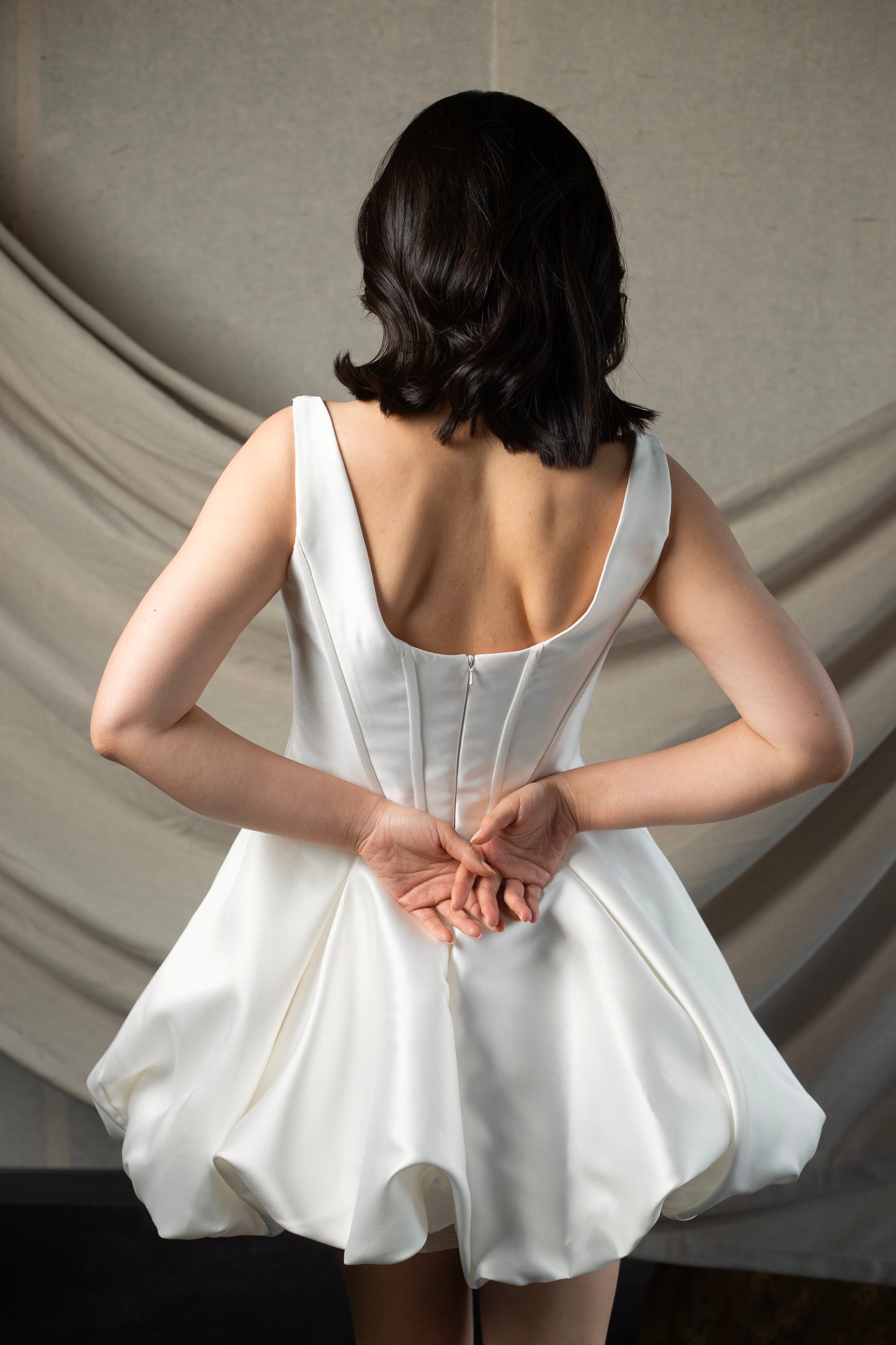 Nicola | Minimalist Mikado satin short wedding prom dress, Rehearsal dinner simple mini dress, Custom Elopement Dress, Bridal shower Engagement dress
