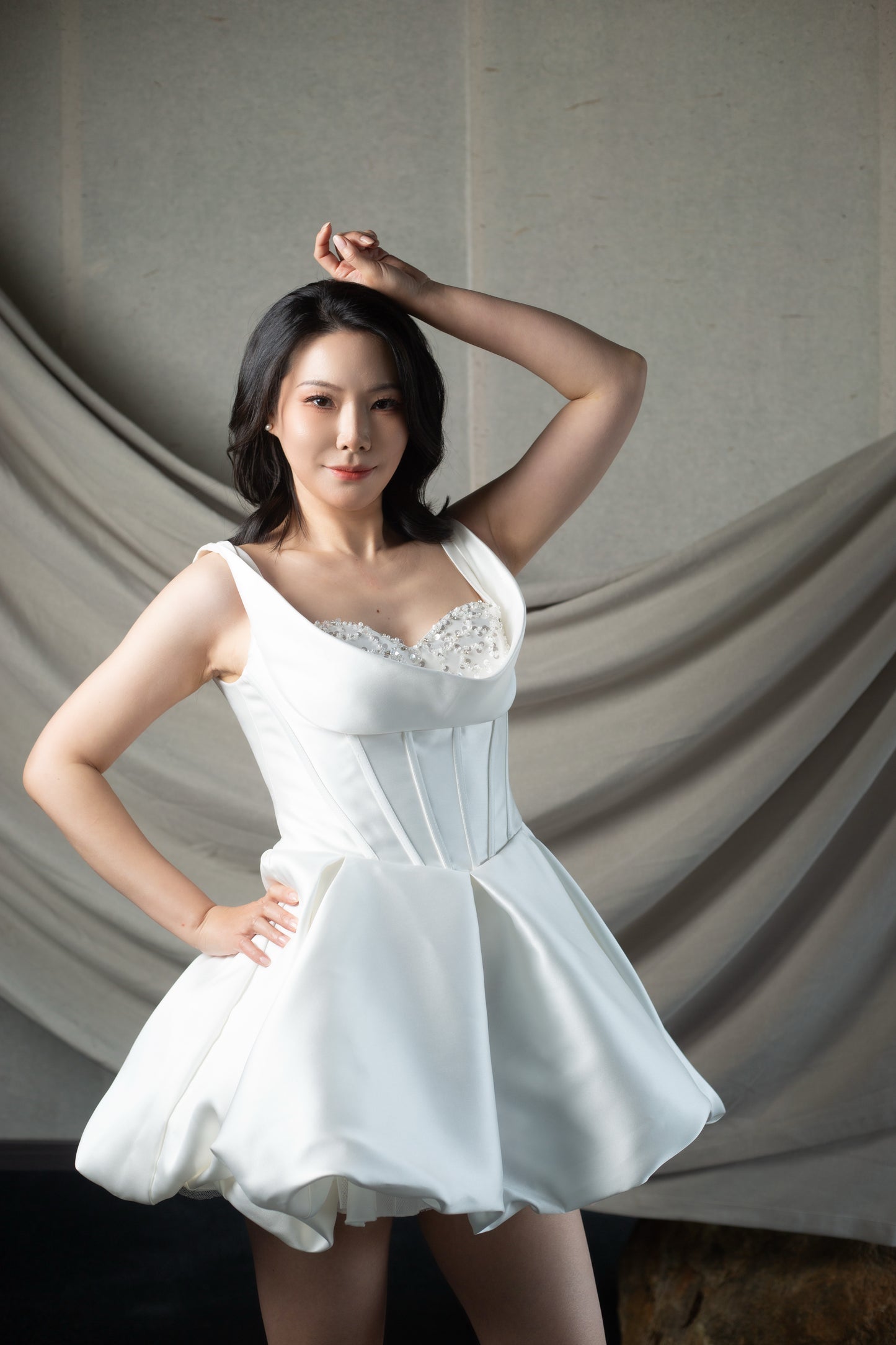 Nicola | Mikado Satin Corset Short Wedding Dress