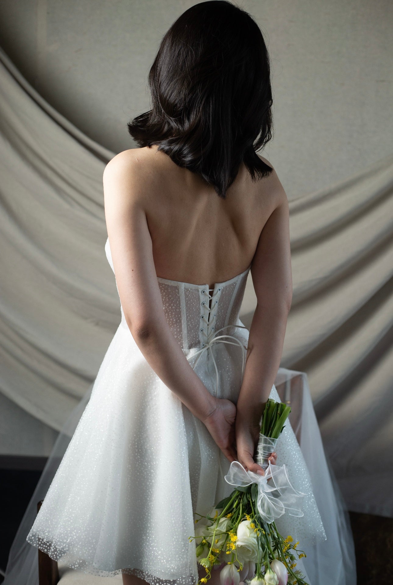Alice | Sparkle Sequins Corset Short Wedding Dress with Detachable Sleeves