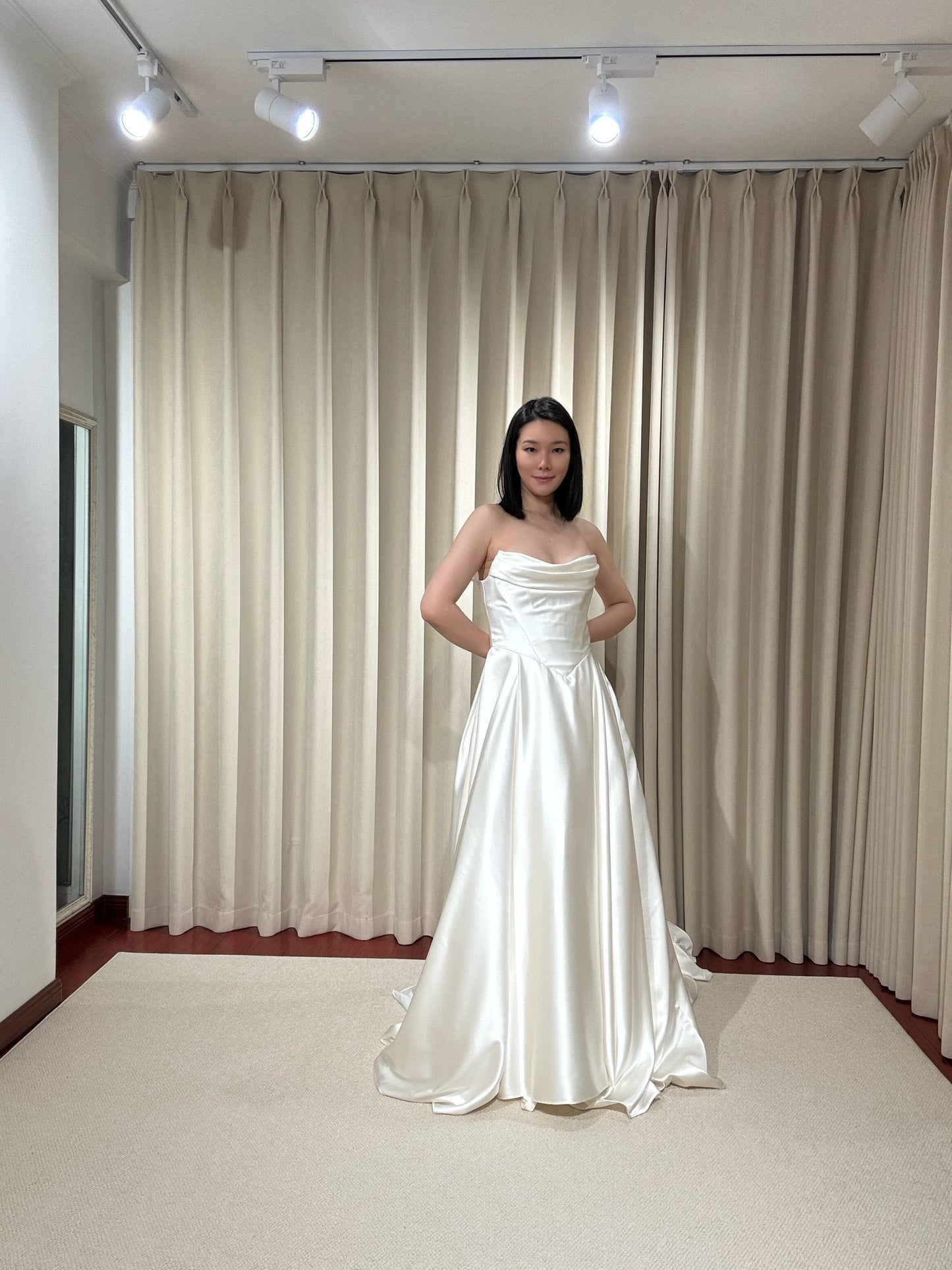 Adrea | Off the Shoulder Satin Corset Basque Waist Ball Gown Wedding Dress