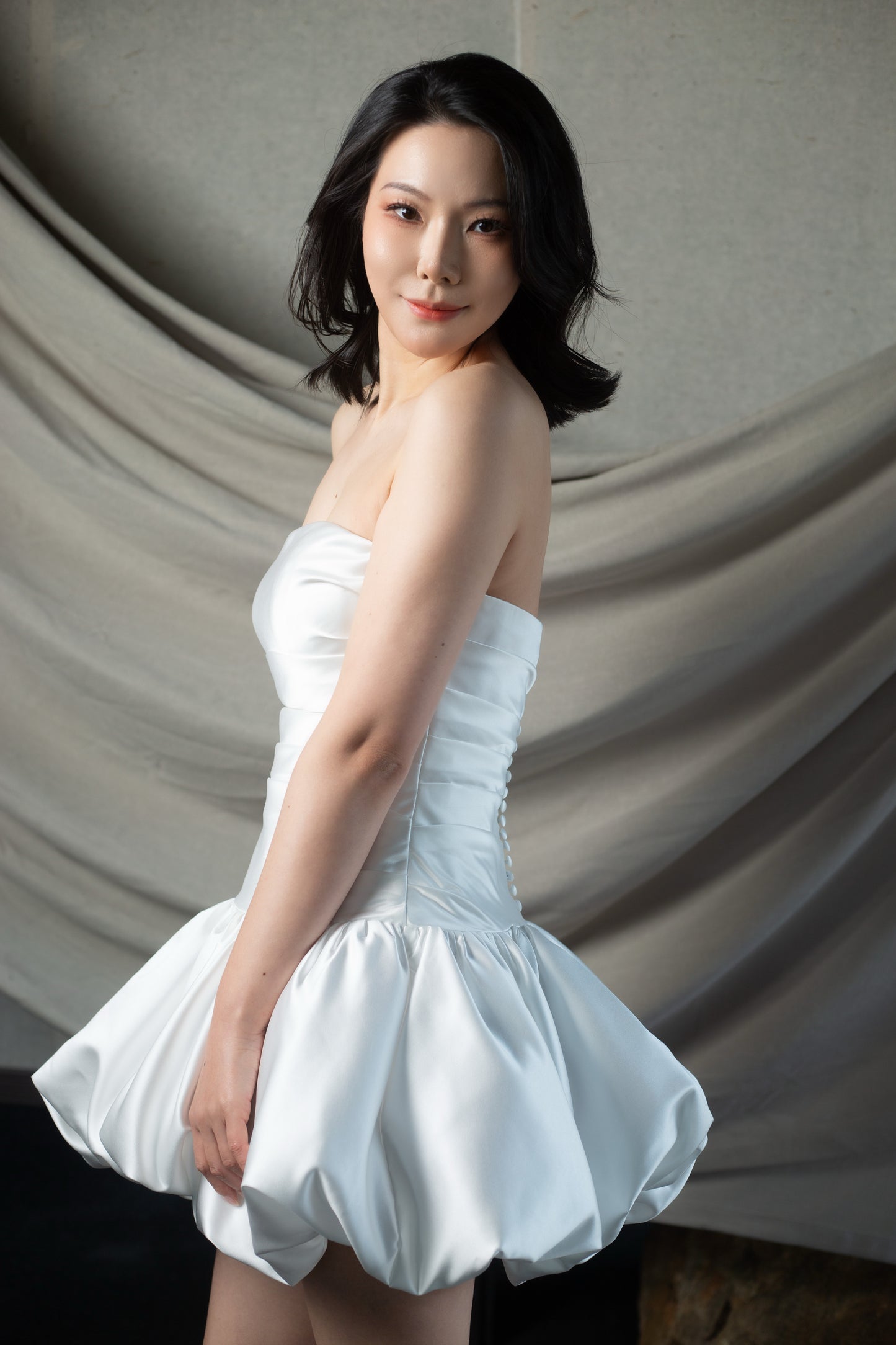 Emily | Minimalist Drop Waist Satin Short Wedding Dress