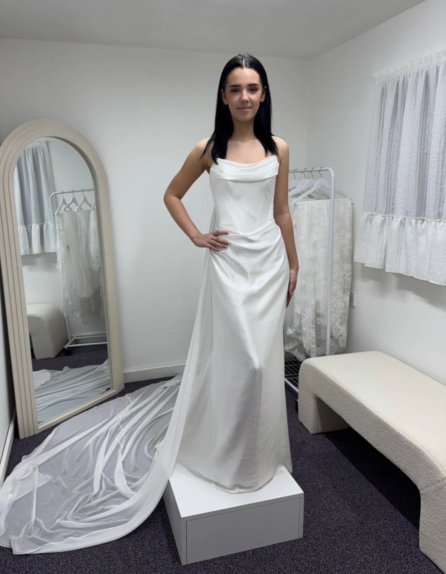 Georgia - New Version | Satin Corset Wedding Dress with Detachable Cape