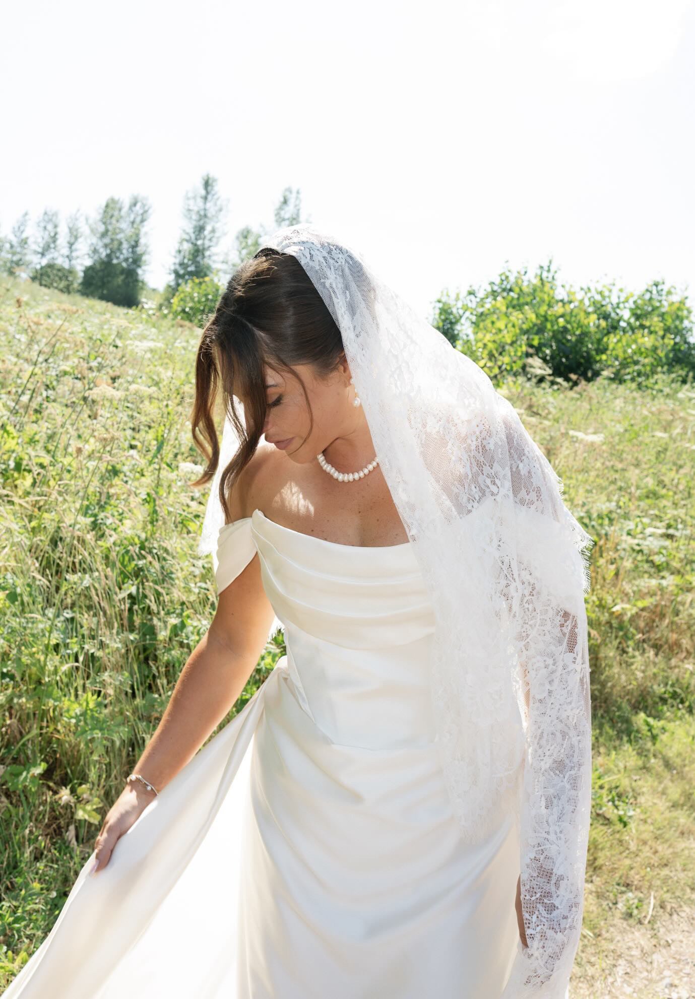 Molly | Minimalist Satin Corset Wedding Dress with Scarf and Detachable Train & Sleeves