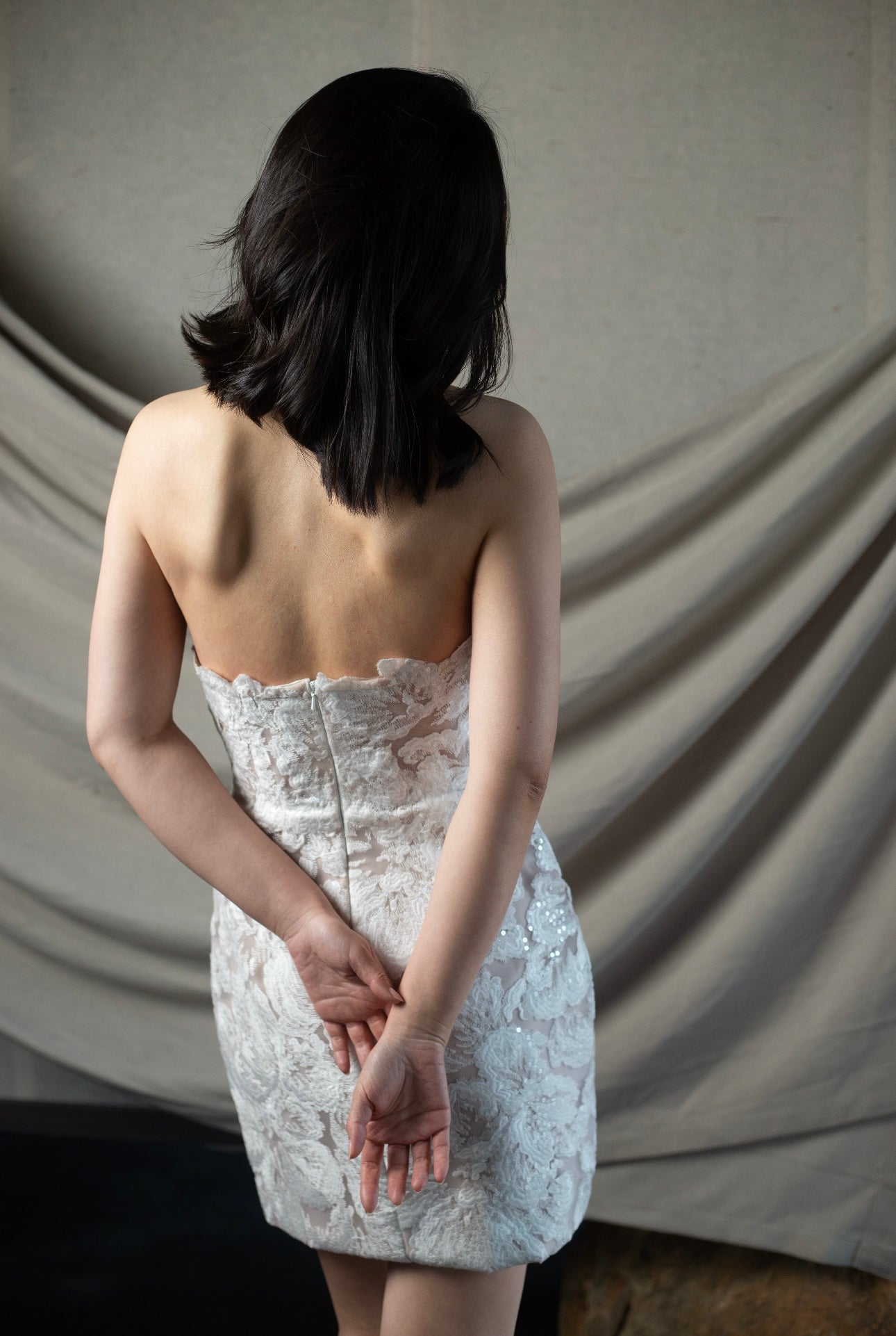 Emma | Romantic lace corset mermaid short wedding dress, Rehearsal dinner simple mini dress, Custom Elopement Dress, Bridal shower Engagement dress