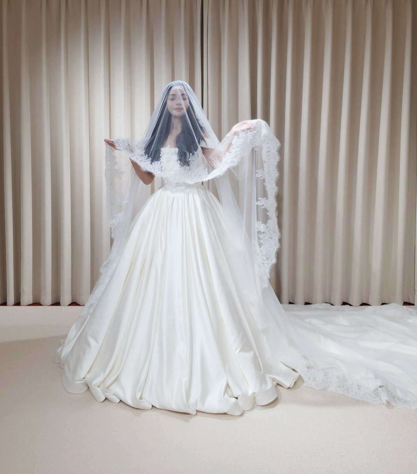 Leah | Satin Corset Ball Gown Wedding Dress with Detachable Sleeves