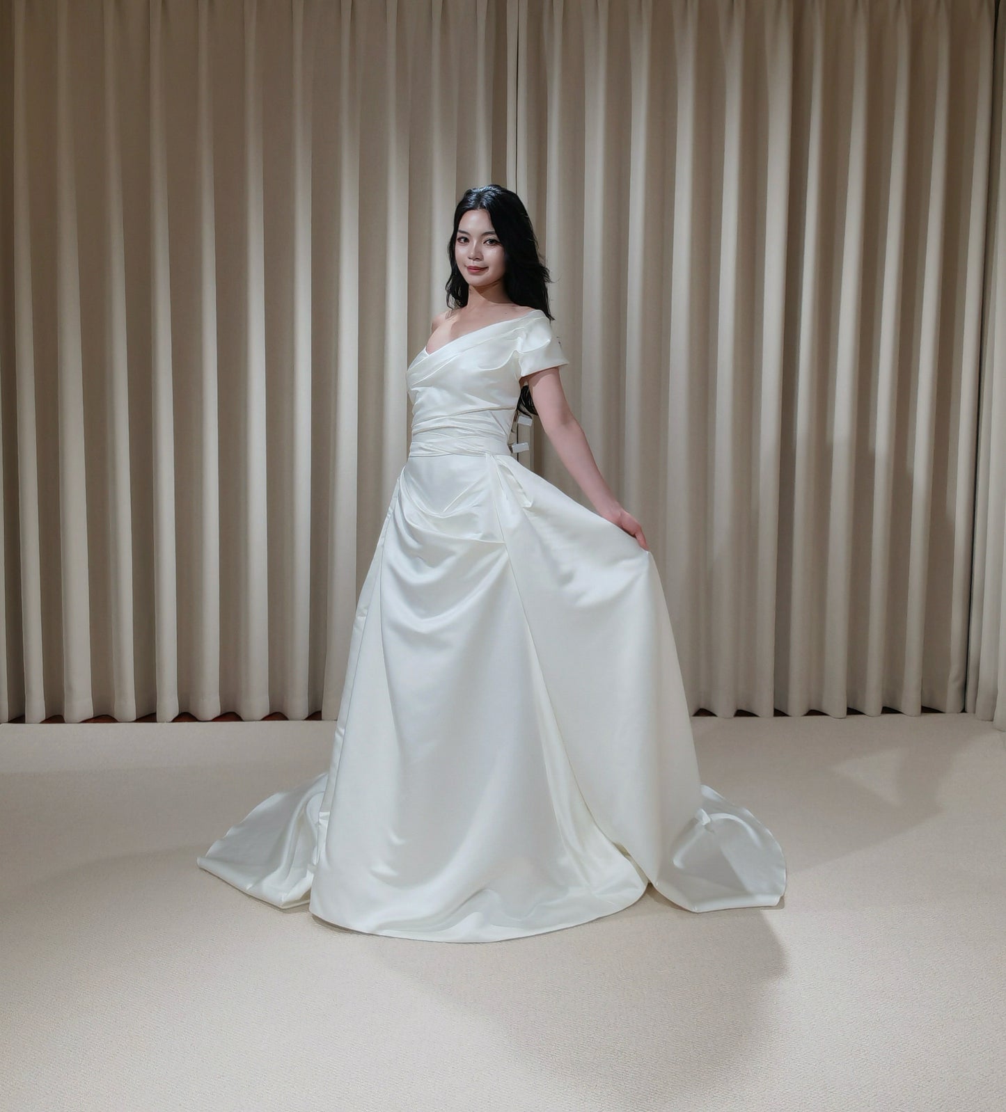 Barbora | One Shoulder Satin Corset Ball Gown Wedding Dress