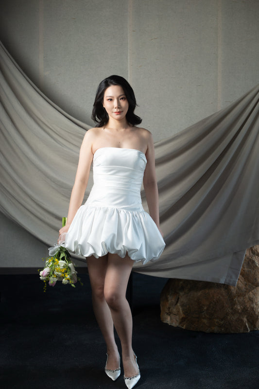 Emily | Minimalist Drop Waist Satin Short Wedding Dress