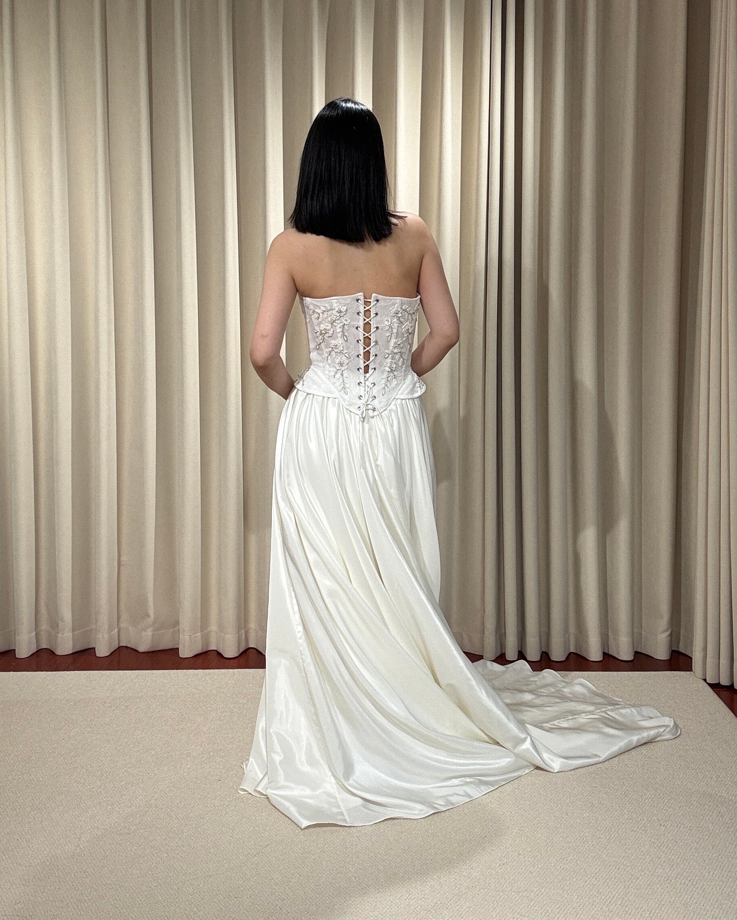 Valerie | Two-piece Hand Embroidery Corset Top with Taffeta Skirt Wedding Dress, Custom Modest Courthouse Civil Wedding Vintage Victoria Ball Gown
