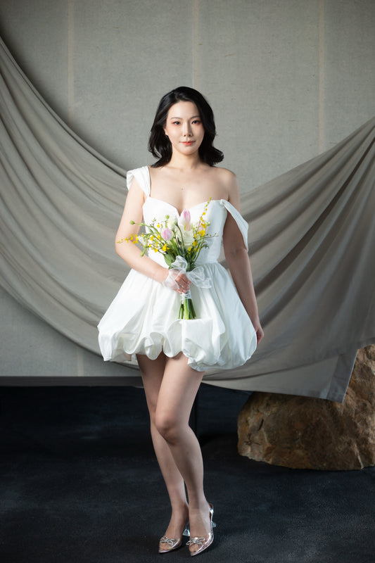 Tabitha | Minimalist Taffeta Short Wedding Dress