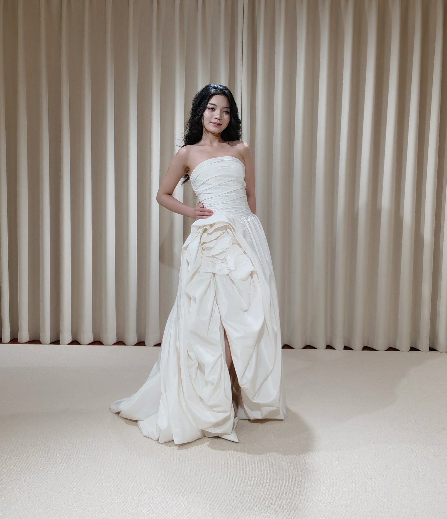 Unique High Low Satin Flower Shape Wedding Bridal Dress, Custom Minimalist Simple Elegant Prom Party Gown