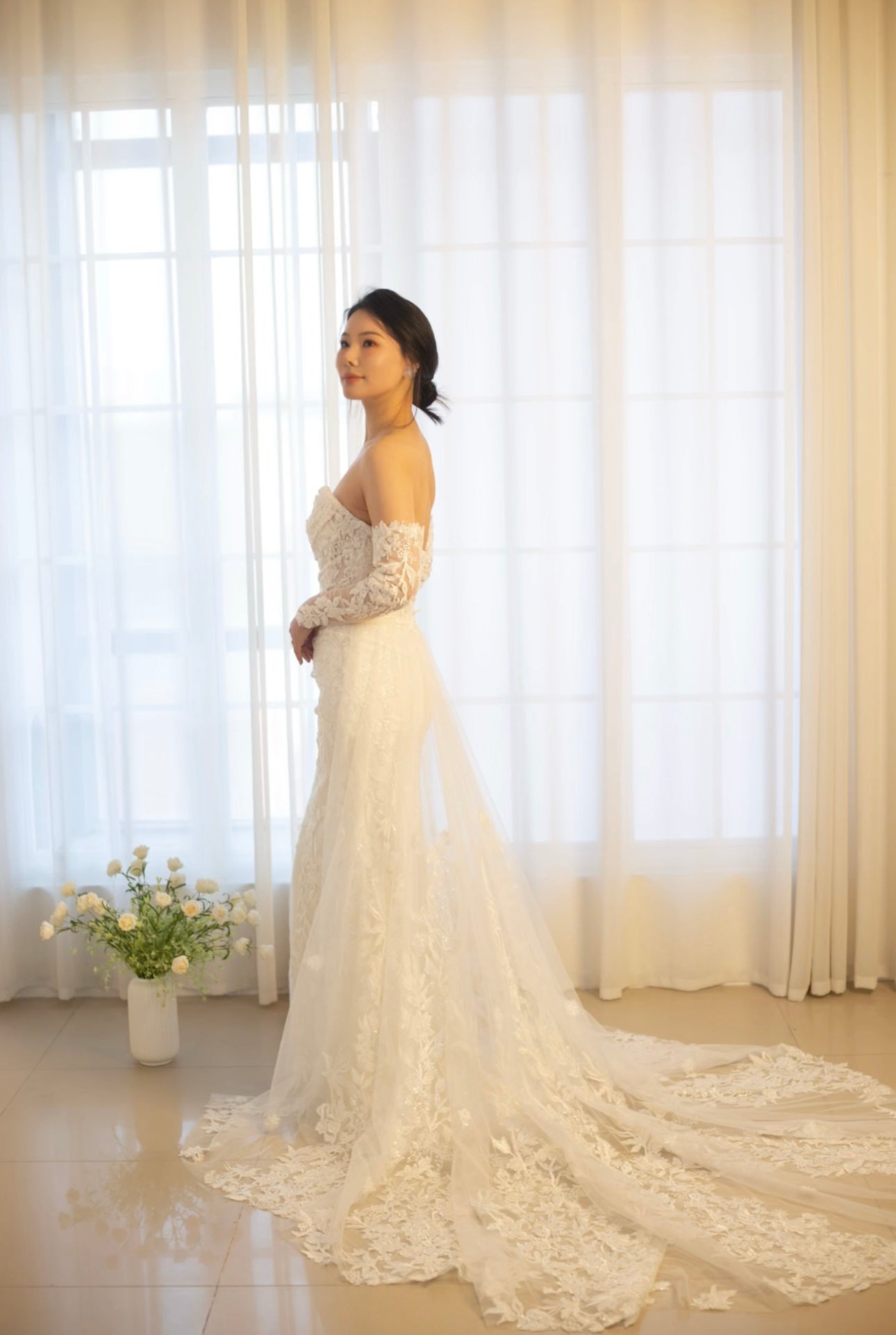 Athena | Minimalist Floral Corset Mermaid Wedding Prom Dress, Custom Simple Romantic Courthouse Civil Reception Dress Casual Elopement Rehearsal Gown