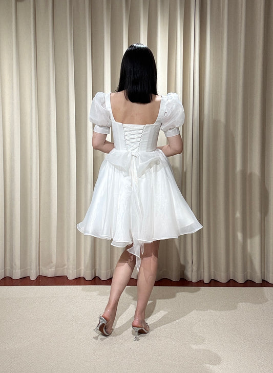 Daisy | Puff Sleeve Organza Short Wedding Dress
