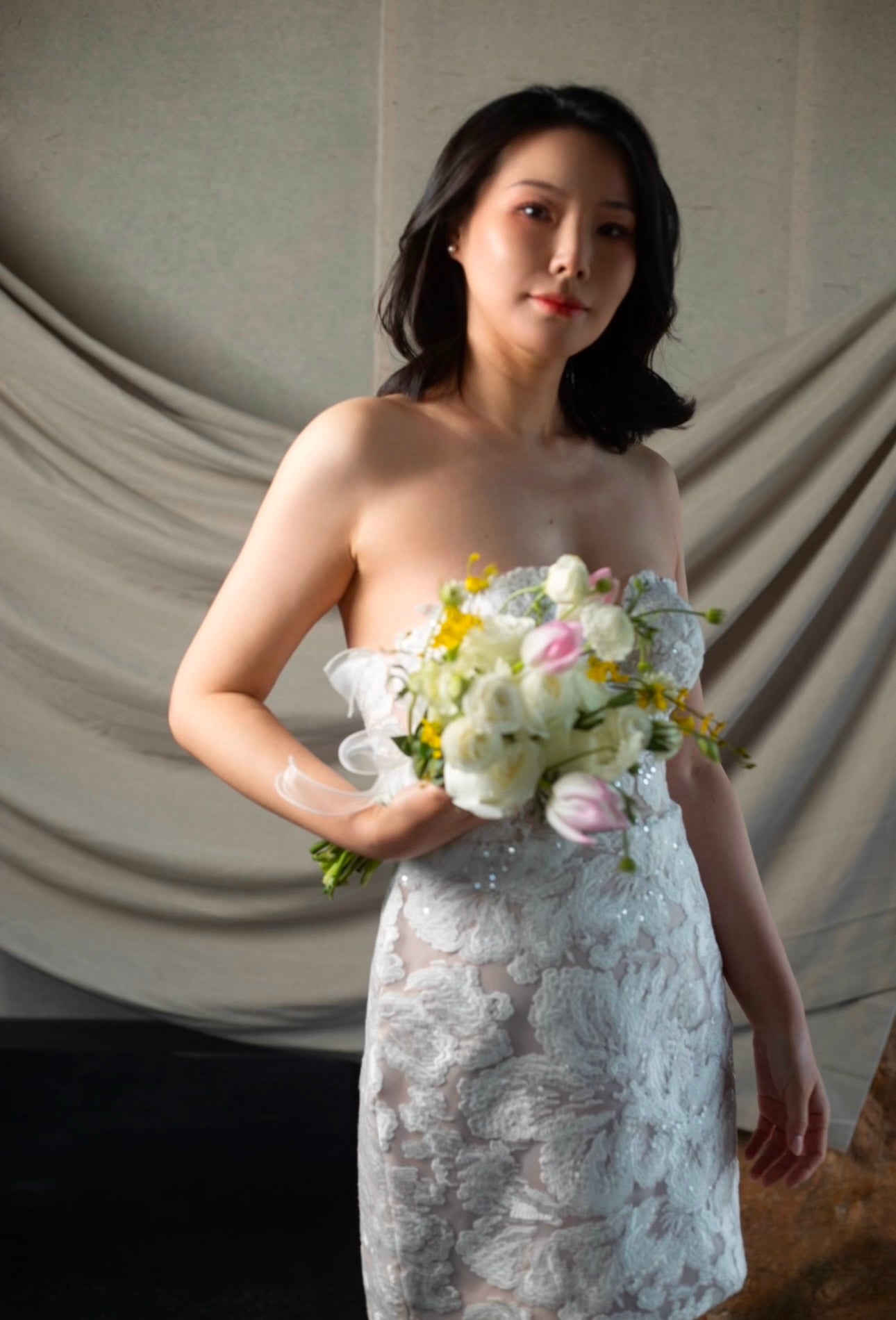 Emma | Romantic lace corset mermaid short wedding dress, Rehearsal dinner simple mini dress, Custom Elopement Dress, Bridal shower Engagement dress