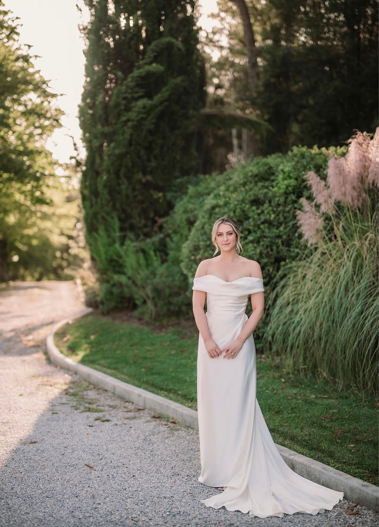 Coco | Off the Shoulder Ivory Satin Wedding Dress