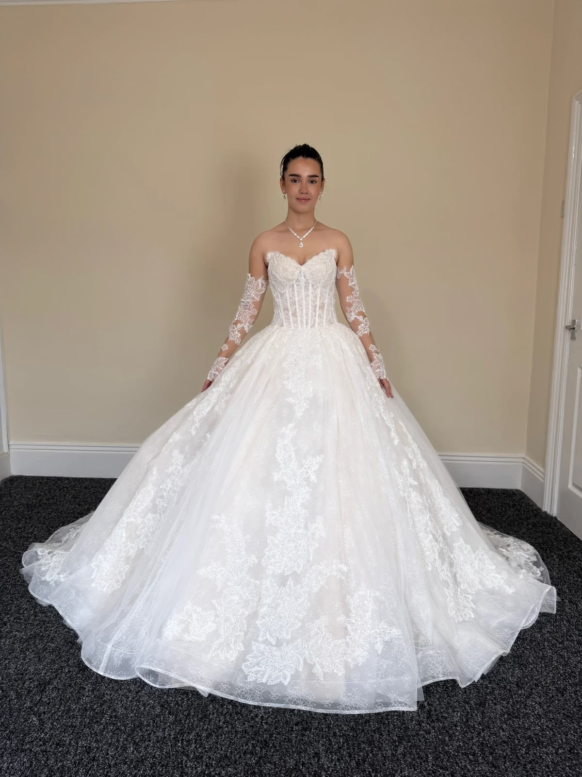 Cecilia | Sample dress (Champagne lining) with Detachable Shoulder straps and Sleeves