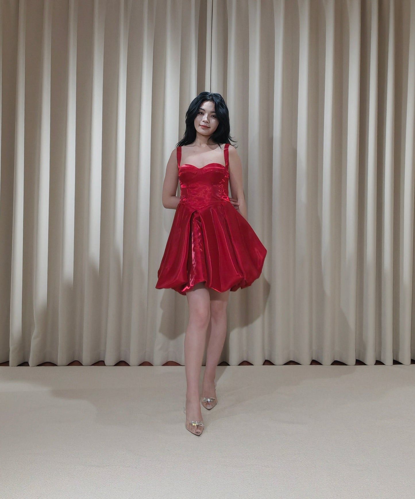Ruby | Minimalist red liquid satin short wedding prom dress, Rehearsal dinner simple mini dress, Custom Elopement Dress, Bridal shower Engagement dress