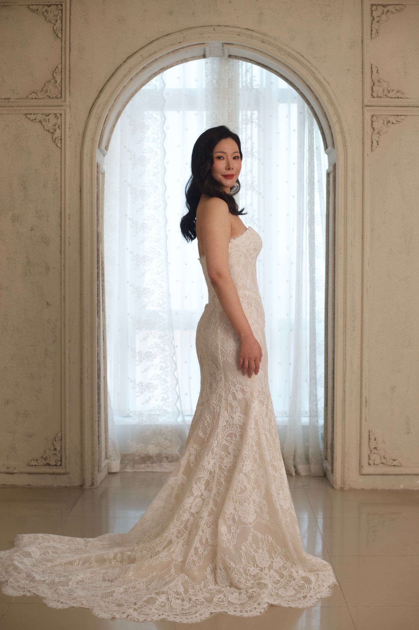 Elysia | Lace Corset Mermaid Dress with Detachable Train