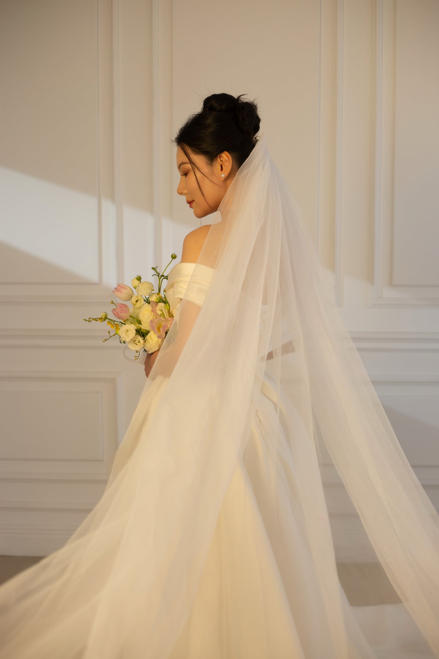 Anastasia | Off the Shoulder Satin Corset Drop Waist Wedding Dress