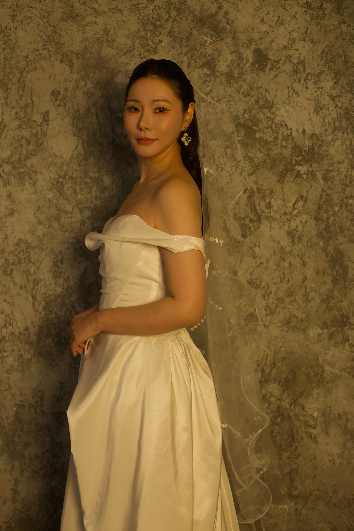 Jordan | Off the Shoulder Taffeta Wedding Dress with a Slit