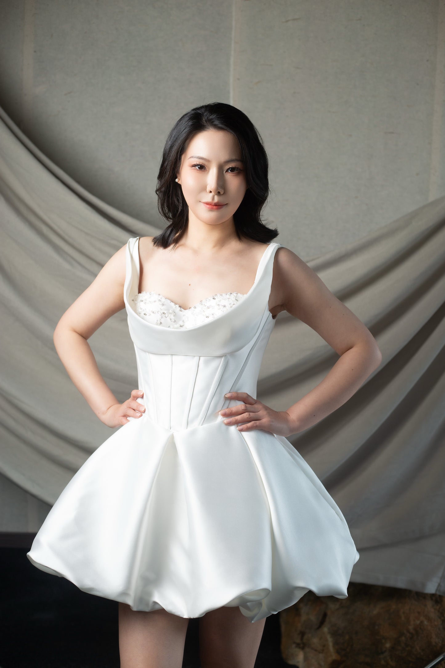Nicola | Mikado Satin Corset Short Wedding Dress