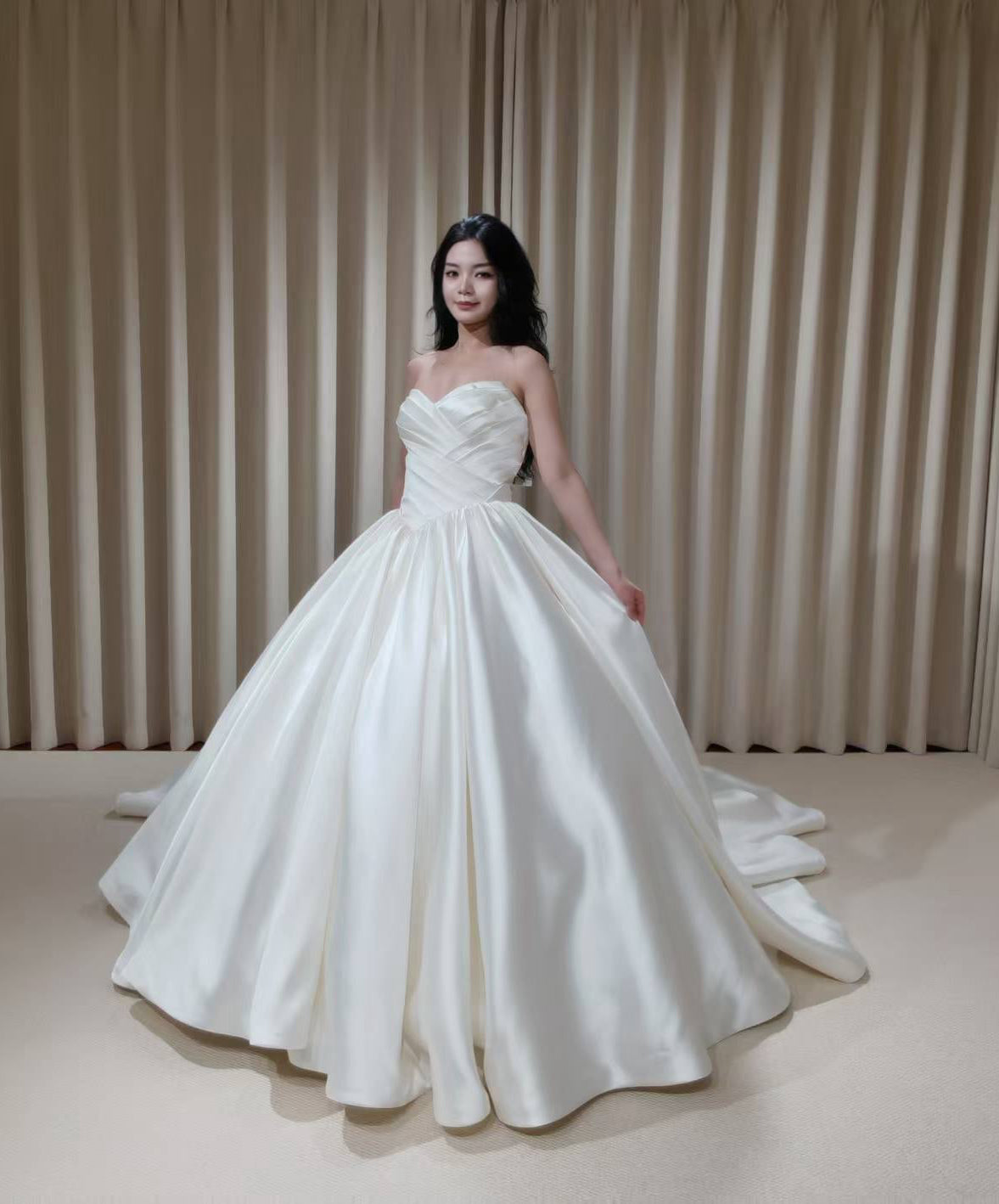 Ida | Off the Shoulder Satin Corset Basque Waist Ball Gown Wedding Dress