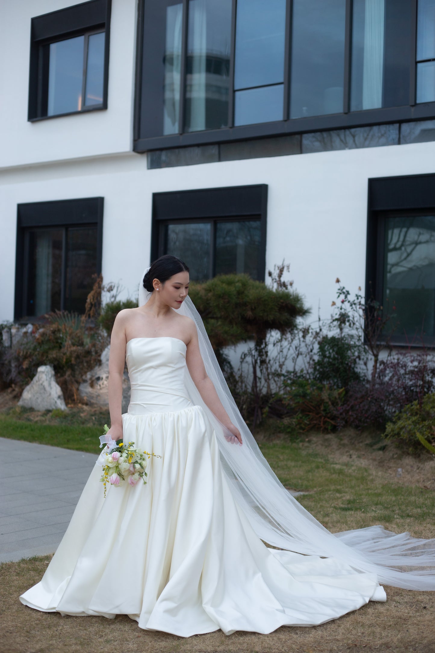 Bridget | Drop Waist Satin Corset Ball Gown Wedding Dress