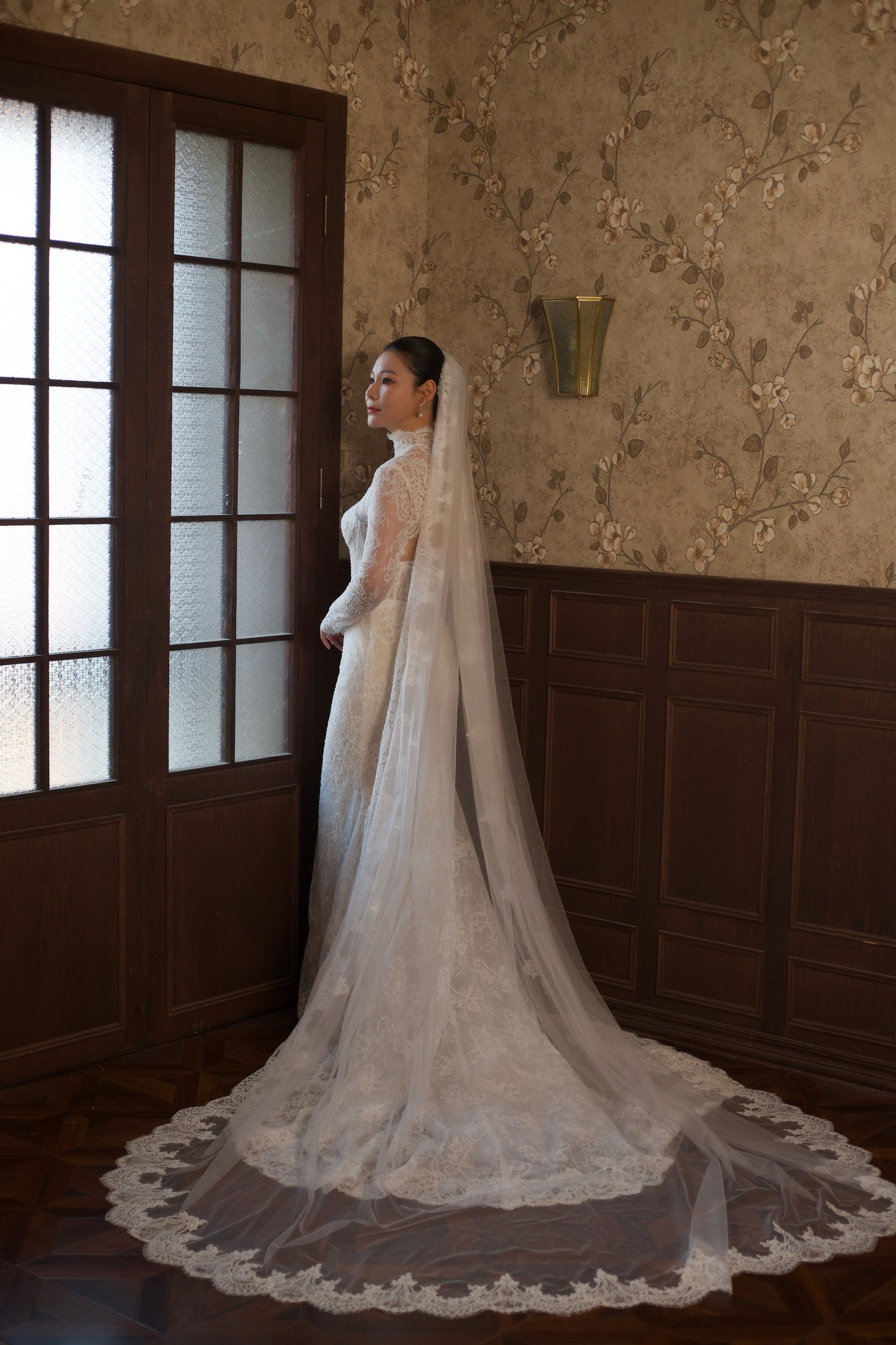 Eloise | High Neck Long Sleeve Lace Corset Mermaid Wedding Dress with Open Back
