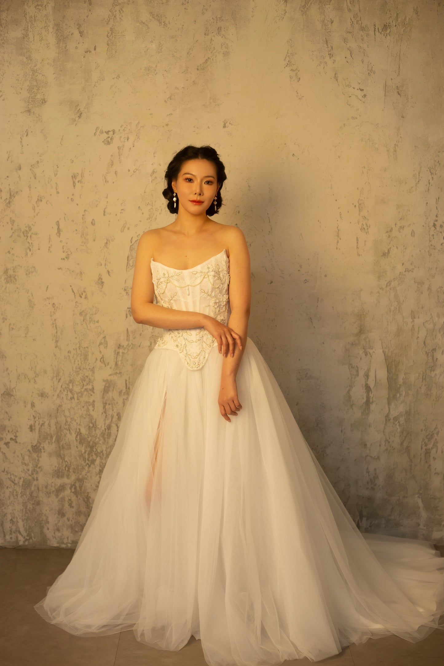 Valerie (Tull Skirt Version) | Two-piece Wedding Dress, Hand Beaded Corset Top with Tulle Skirt