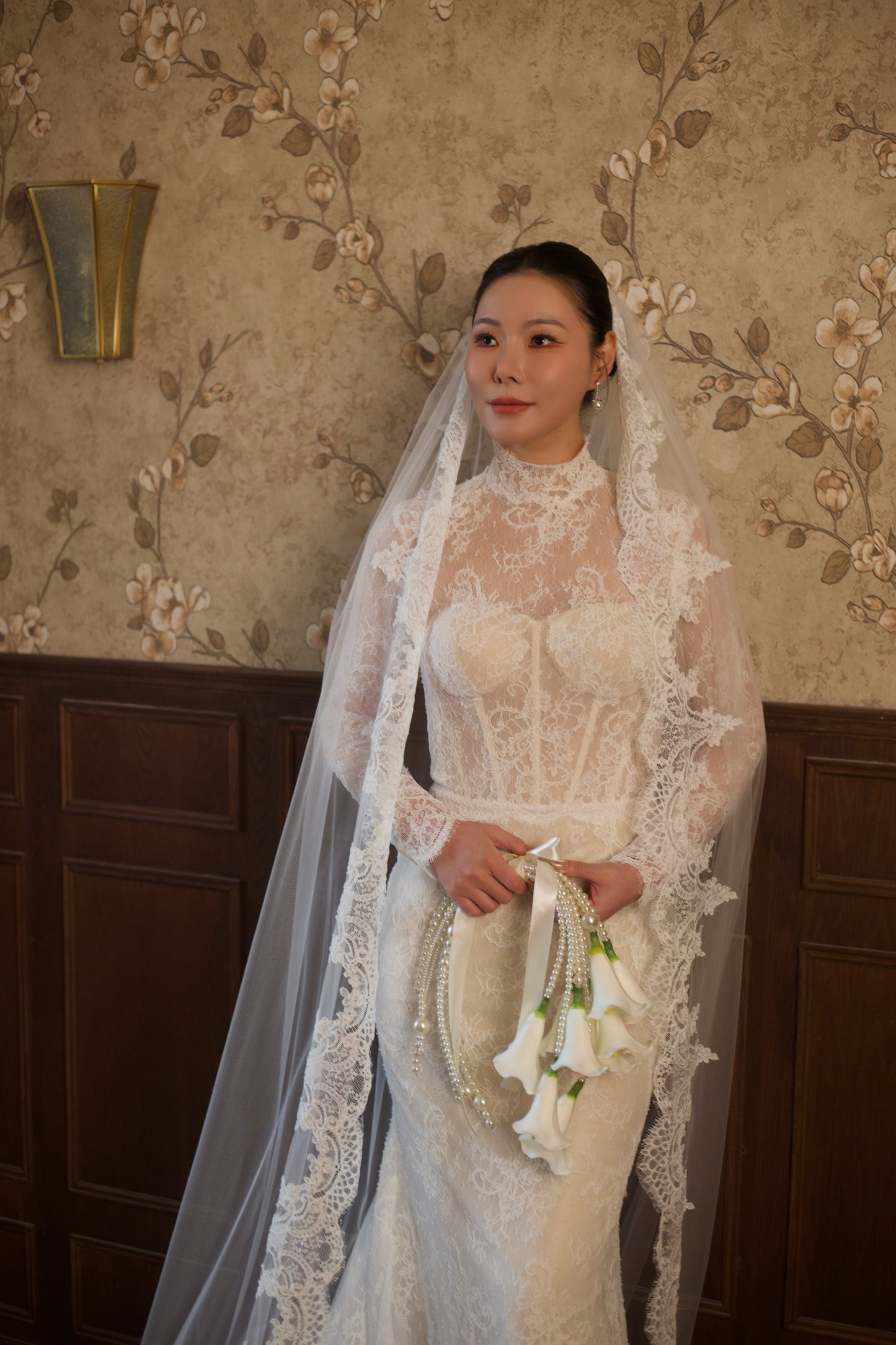 Eloise | High Neck Long Sleeve Lace Corset Mermaid Wedding Dress with Open Back