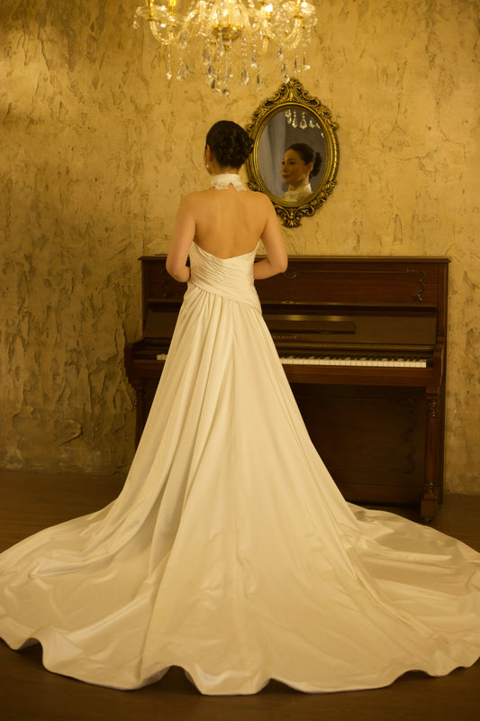 Selena | Halter Neck Satin Corset Mermaid Wedding Dress