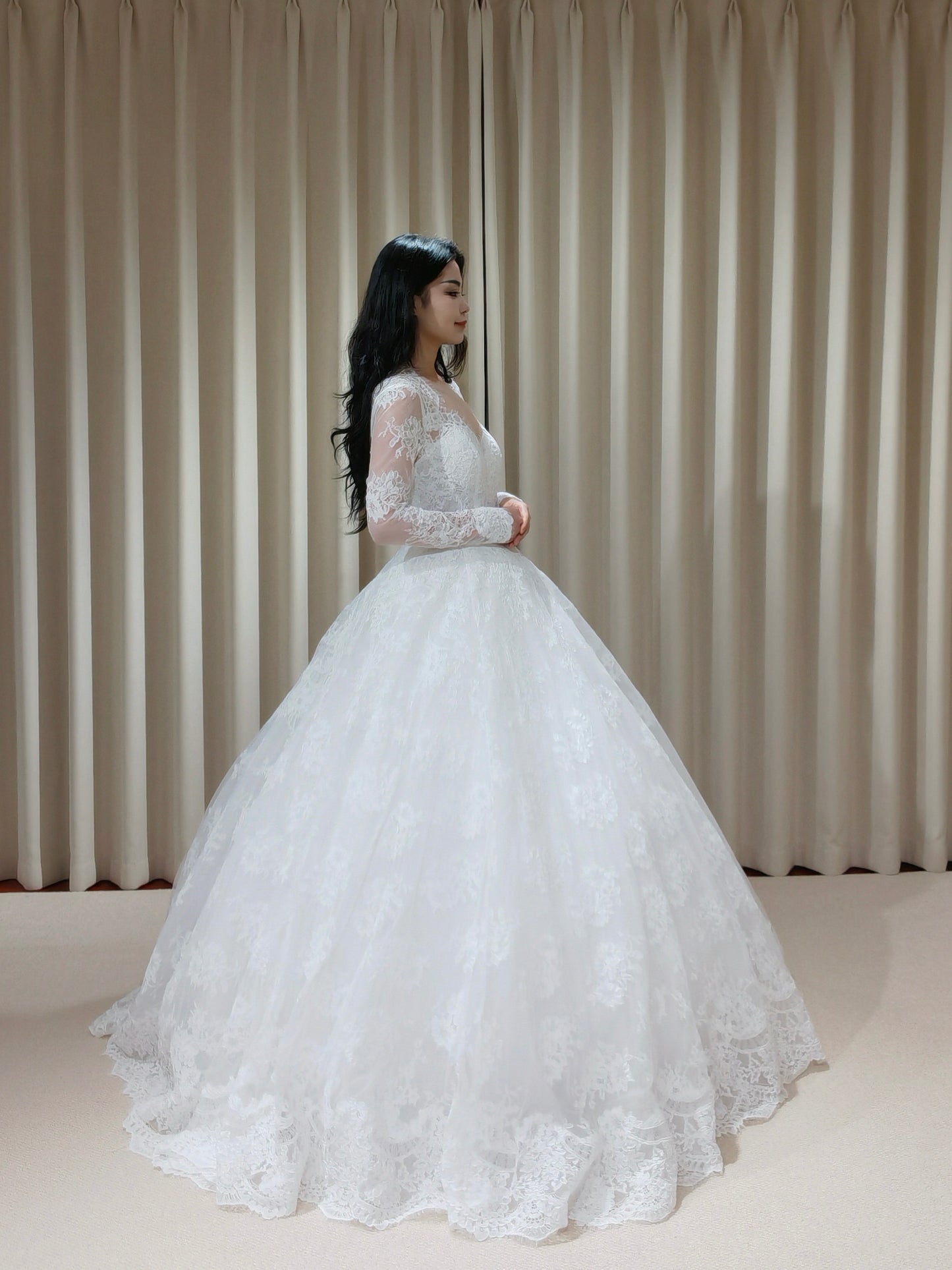 Susie | Long Sleeve French Lace Ball Gown Wedding Dress