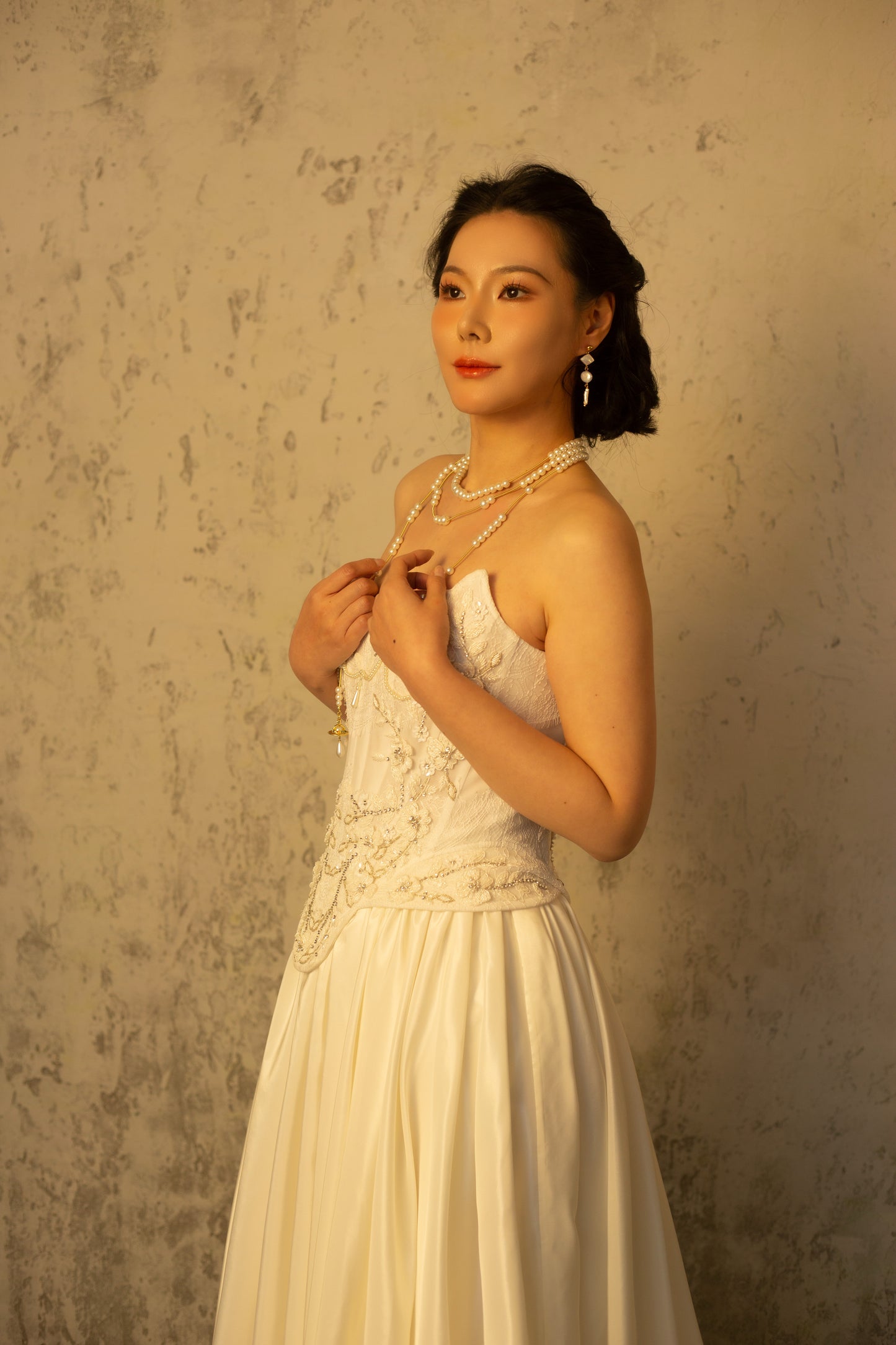 Valerie (Taffeta Skirt Version) | Two-piece Wedding Dress, Hand Beaded Corset Top with Taffeta Skirt