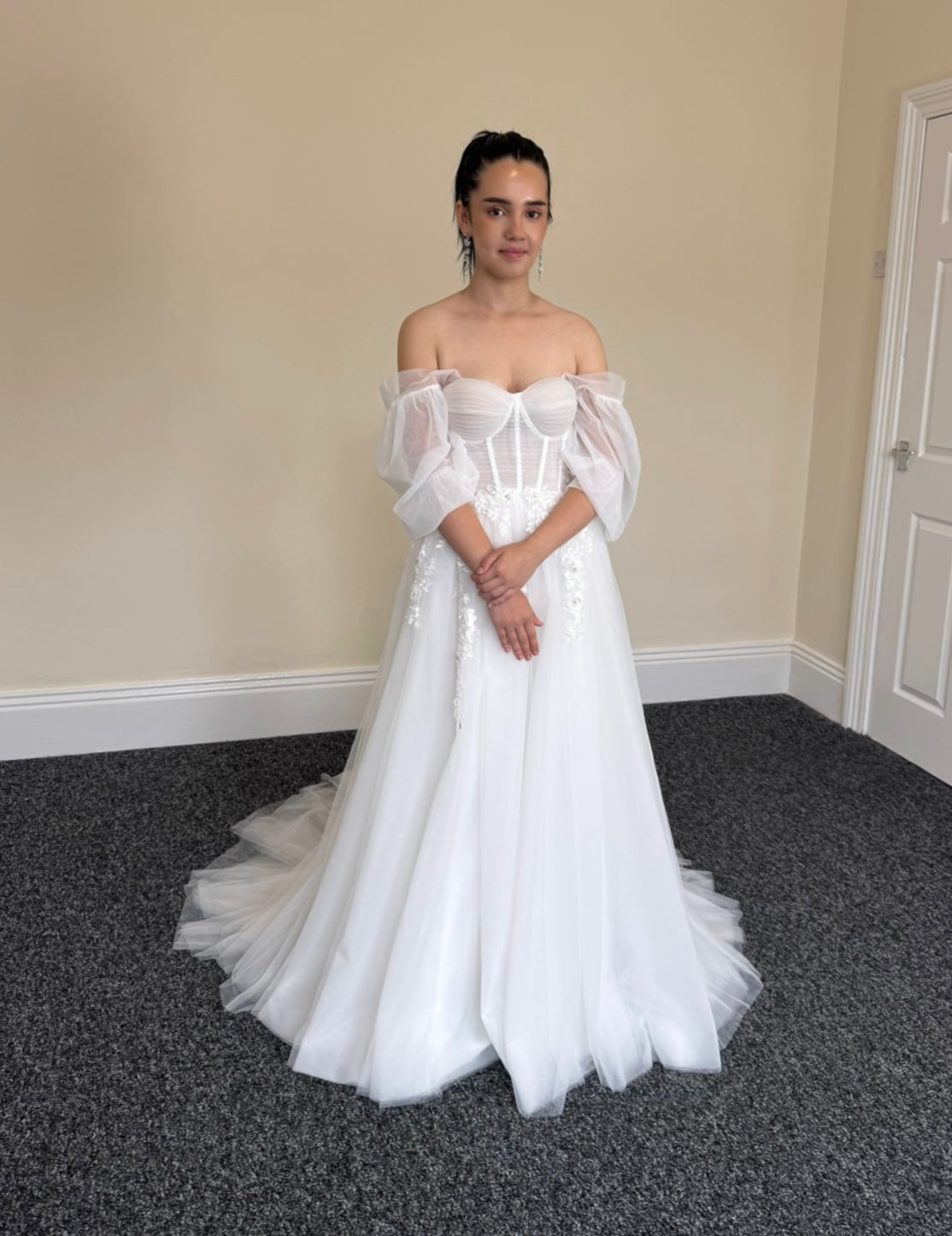 Linda | Off the Shoulder Fairy A-line Slit Wedding Dress with Detached Long Sleeves, Custom Sexy Boho Prom Party Gown