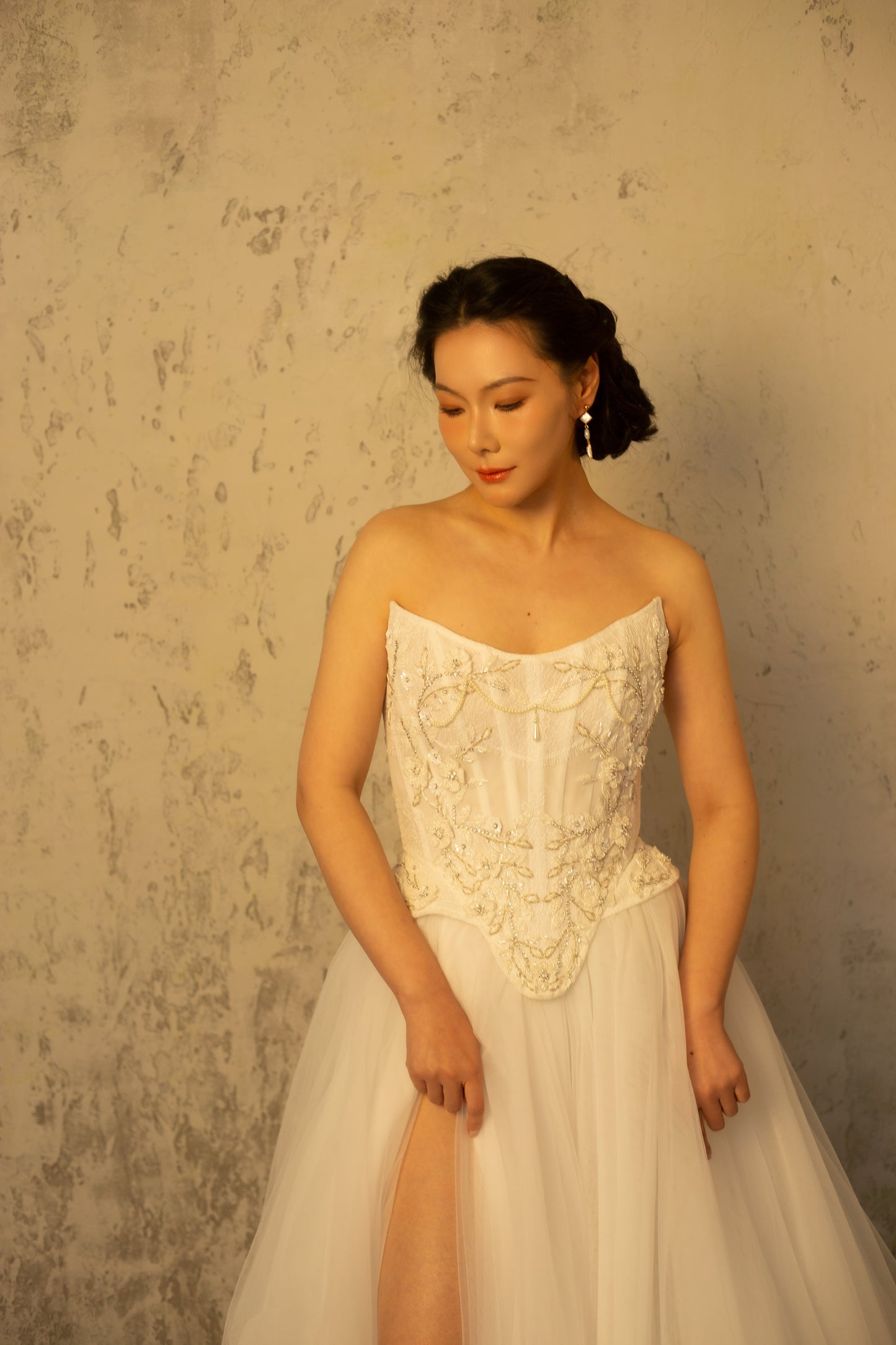 Valerie (Tull Skirt Version) | Two-piece Wedding Dress, Hand Beaded Corset Top with Tulle Skirt