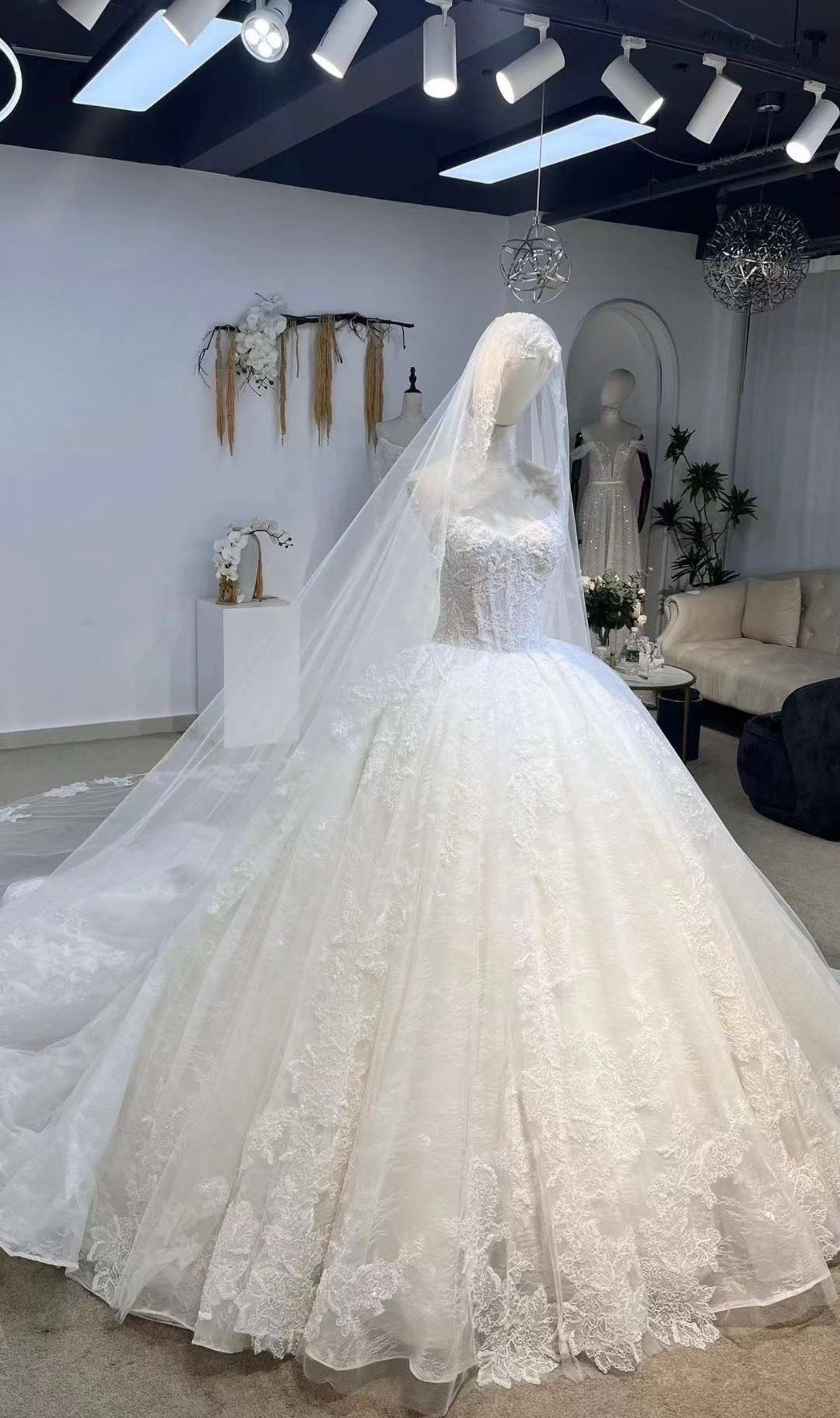 Cecilia | French Lace Beaded Strapless Corset Wedding Ballgown