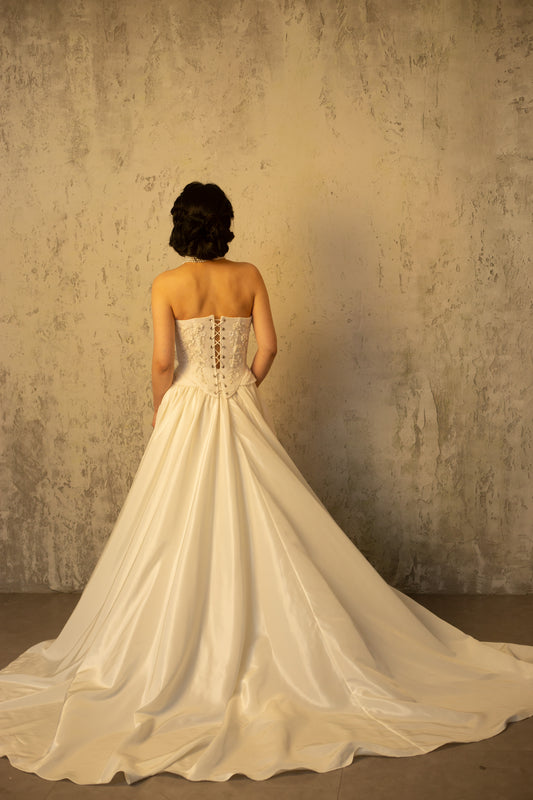 Valerie (Taffeta Skirt Version) | Two-piece Wedding Dress, Hand Beaded Corset Top with Taffeta Skirt