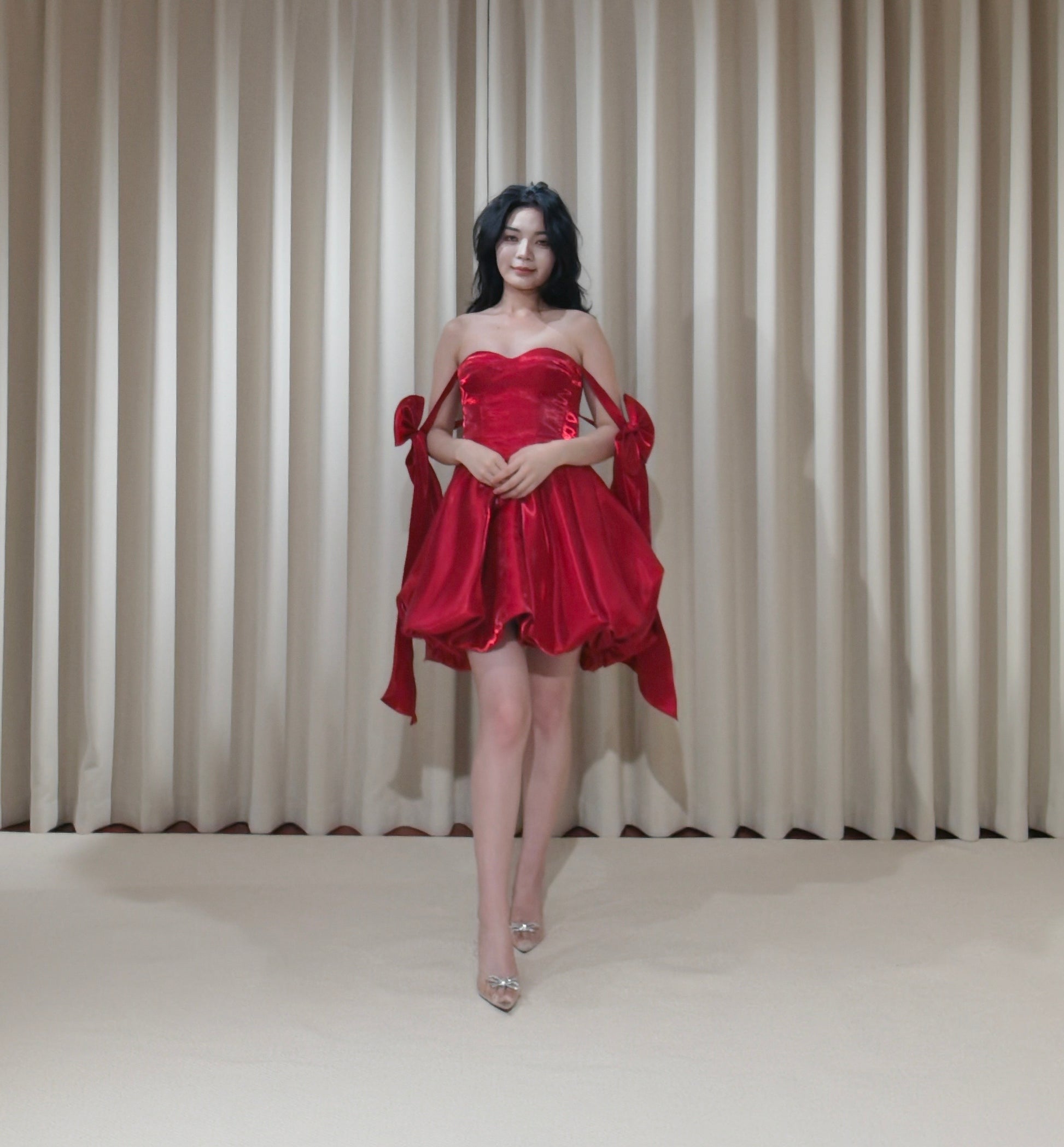 Ruby | Minimalist red liquid satin short wedding prom dress, Rehearsal Shindig Threads Ruby | Minimalist red liquid satin short wedding prom dress, Rehearsal Shindig Threads