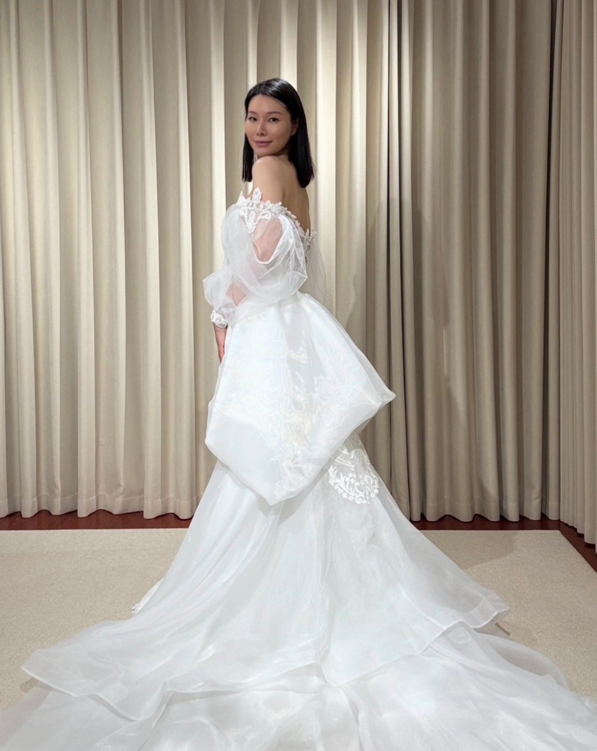 Nova | Long Sleeve Off the Shoulder Lace Mermaid Wedding Dress with detachable Train, Custom Unique Courthouse wedding elope dress, reception dress