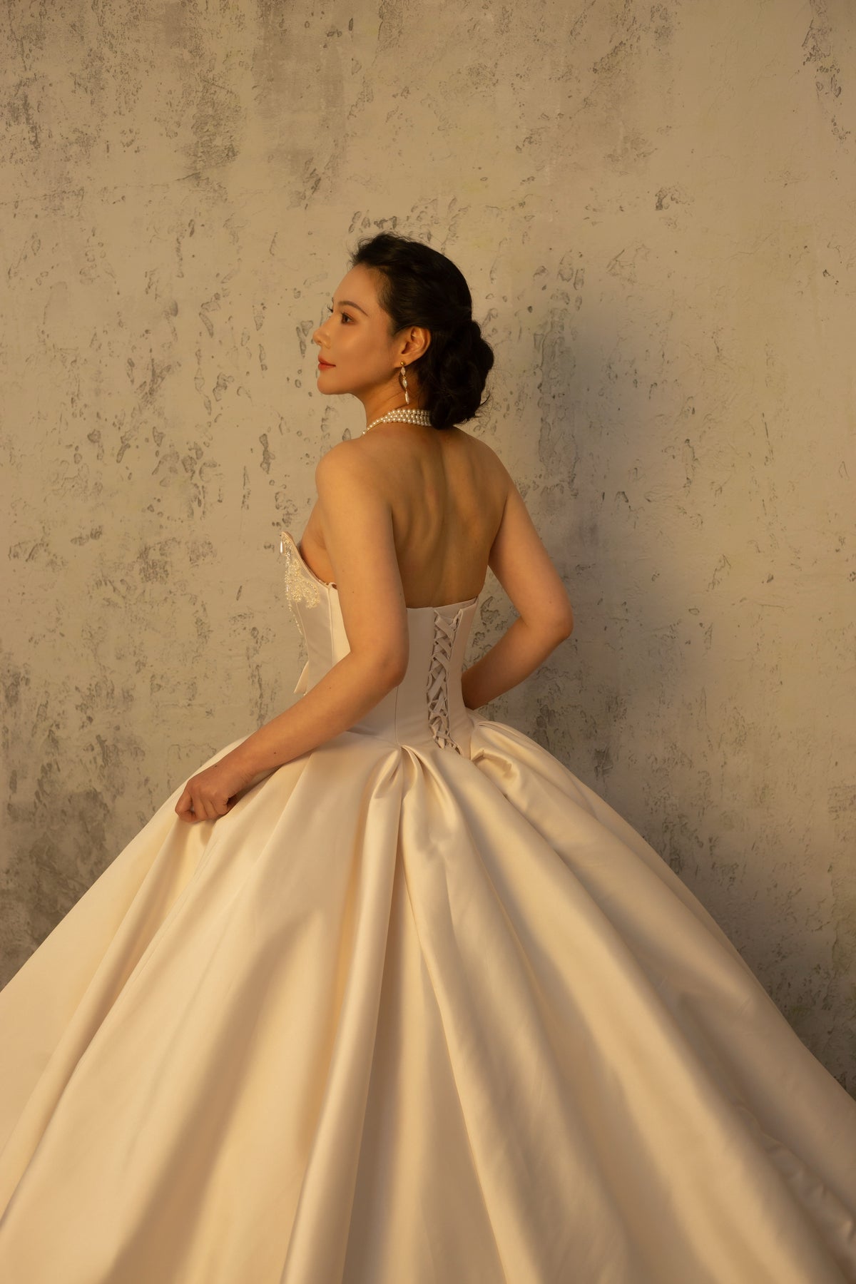 Victoria | Detachable Lace Long Sleeve Satin Corset Ball Gown Wedding Dress