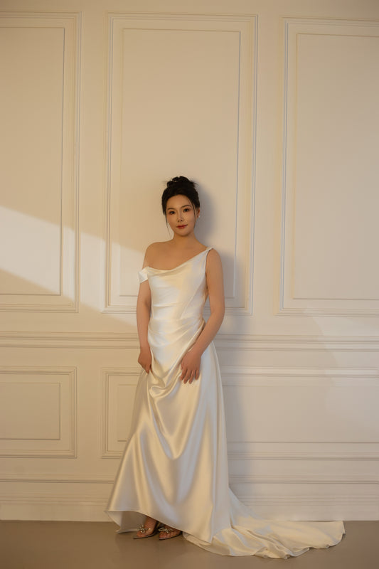 Amalie | Minimalist Satin Corset Wedding Bridal Dress, Custom Simple Modest Reception Elopement Dress for Bride, Unique Courthouse Civil Wedding Gown