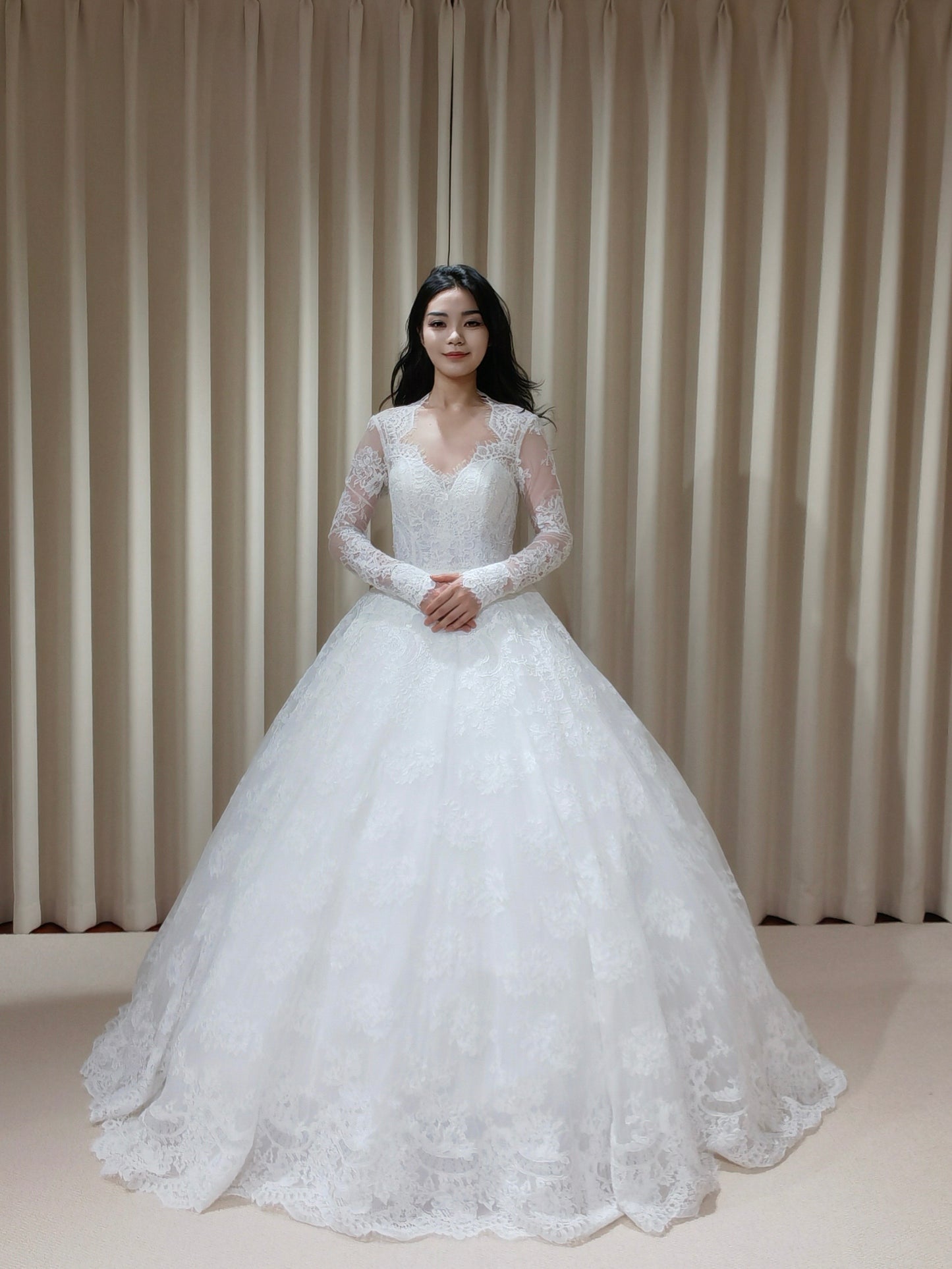 Susie | Long Sleeve French Lace Ball Gown Wedding Dress