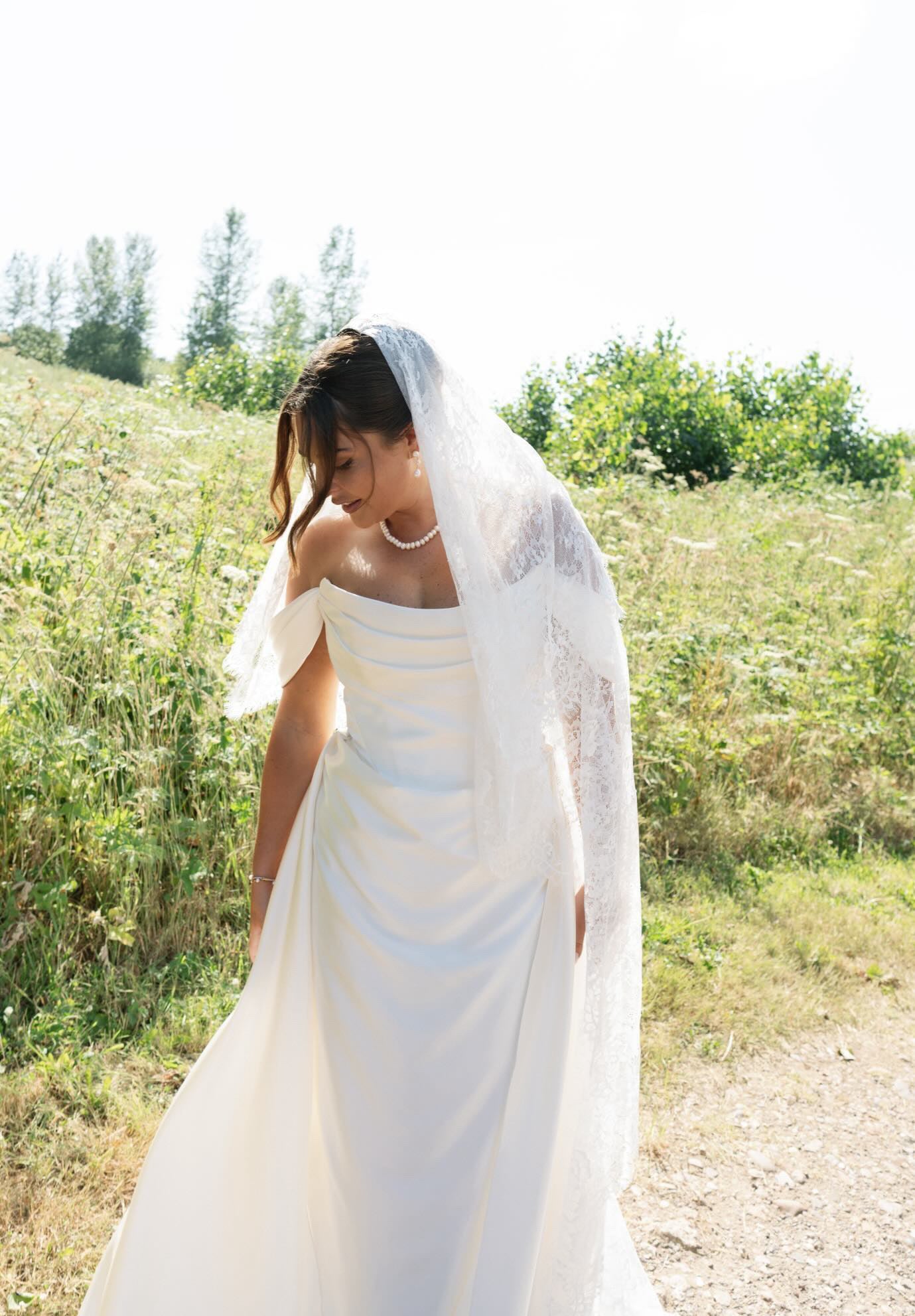 Molly | Minimalist Satin Corset Wedding Dress with Scarf and Detachable Train & Sleeves