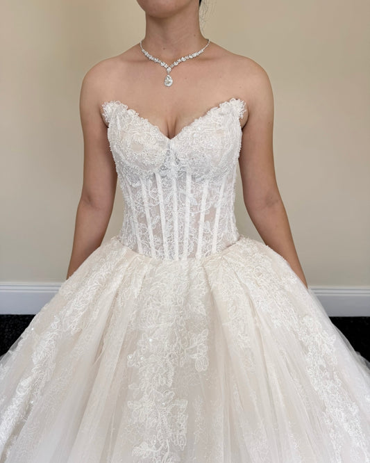 Cecilia | French Lace Beaded Strapless Corset Ball Gown Wedding Dress