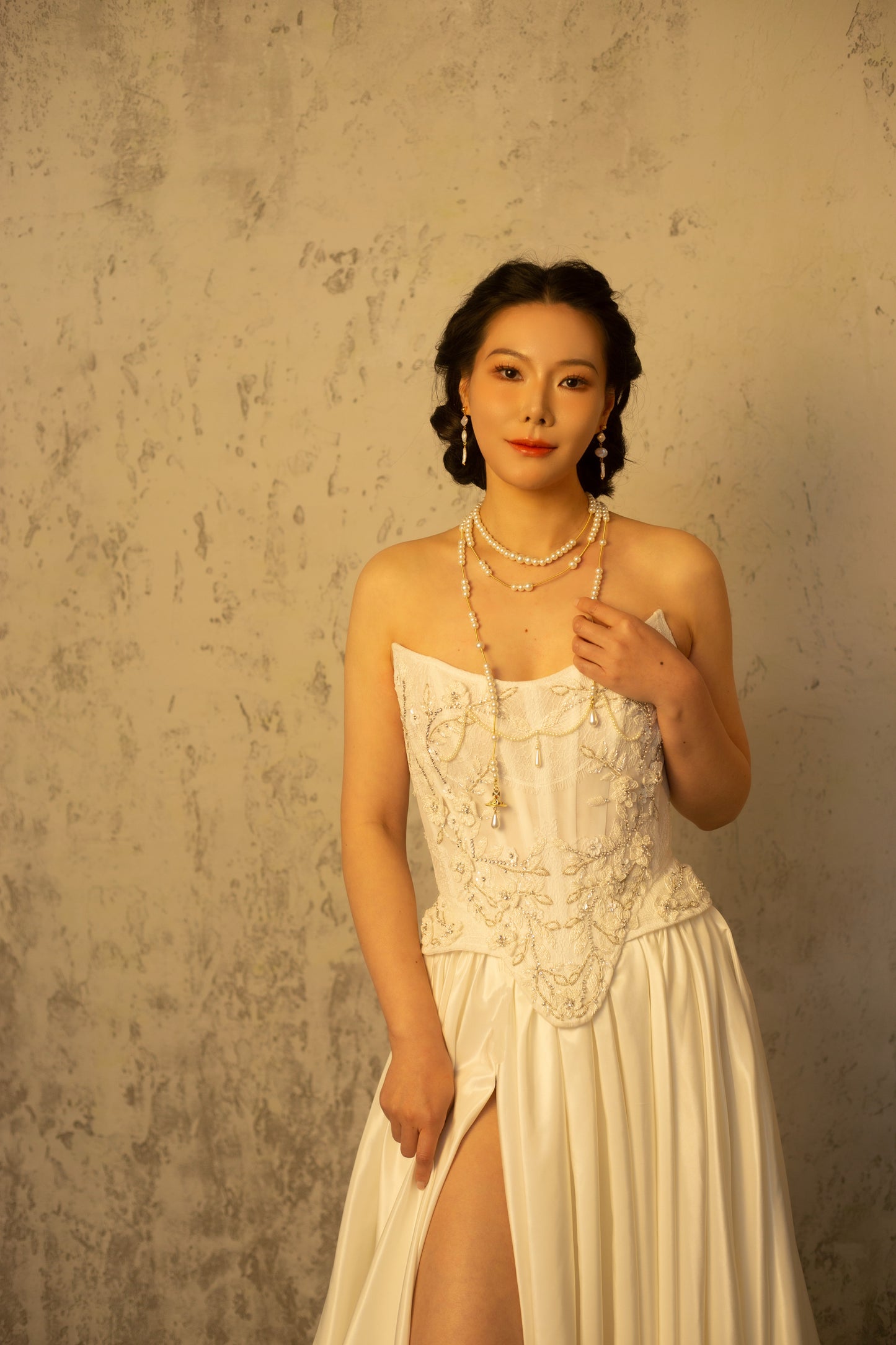 Valerie (Taffeta Skirt Version) | Two-piece Wedding Dress, Hand Beaded Corset Top with Taffeta Skirt