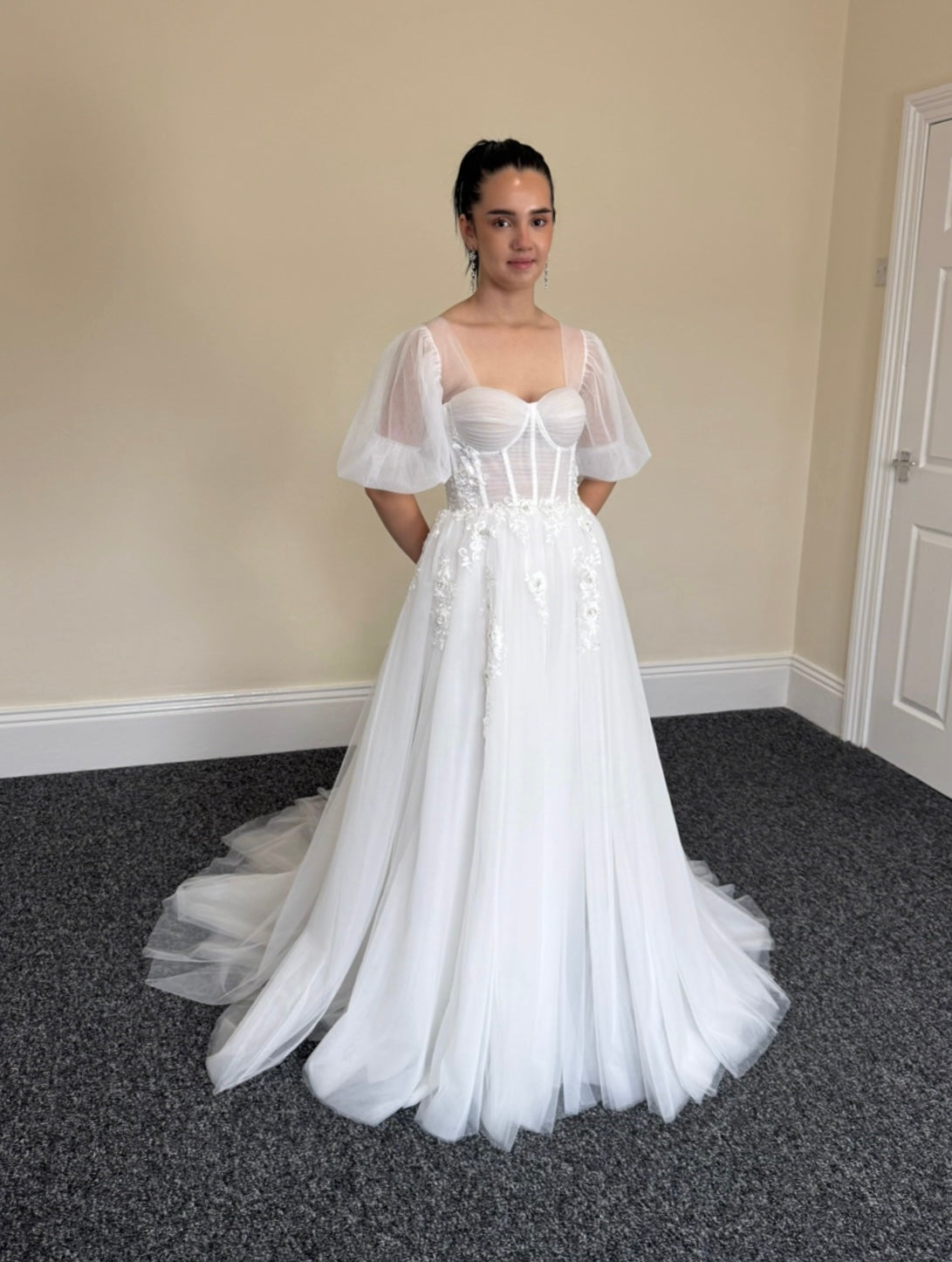 Linda | Off the Shoulder Fairy A-line Slit Wedding Dress with Detached Shindig Threads Linda | Off the Shoulder Fairy A-line Slit Wedding Dress with Detached Shindig Threads