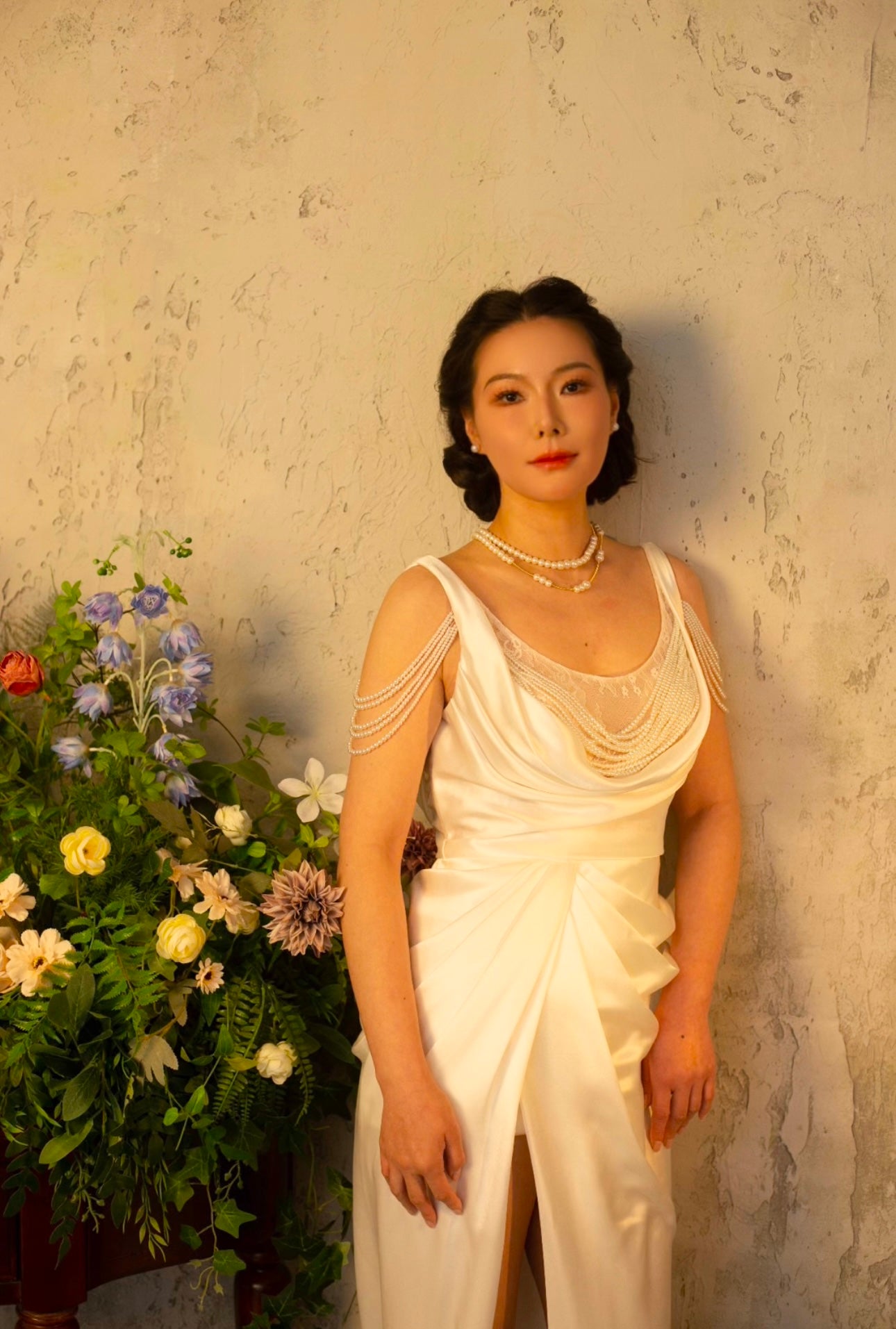 Frances | Minimalist Satin Corset Wedding Prom Dress w Pearl, Custom Simple Modest Reception Elopement Dress for Bride, Unique Courthouse Wedding Gown