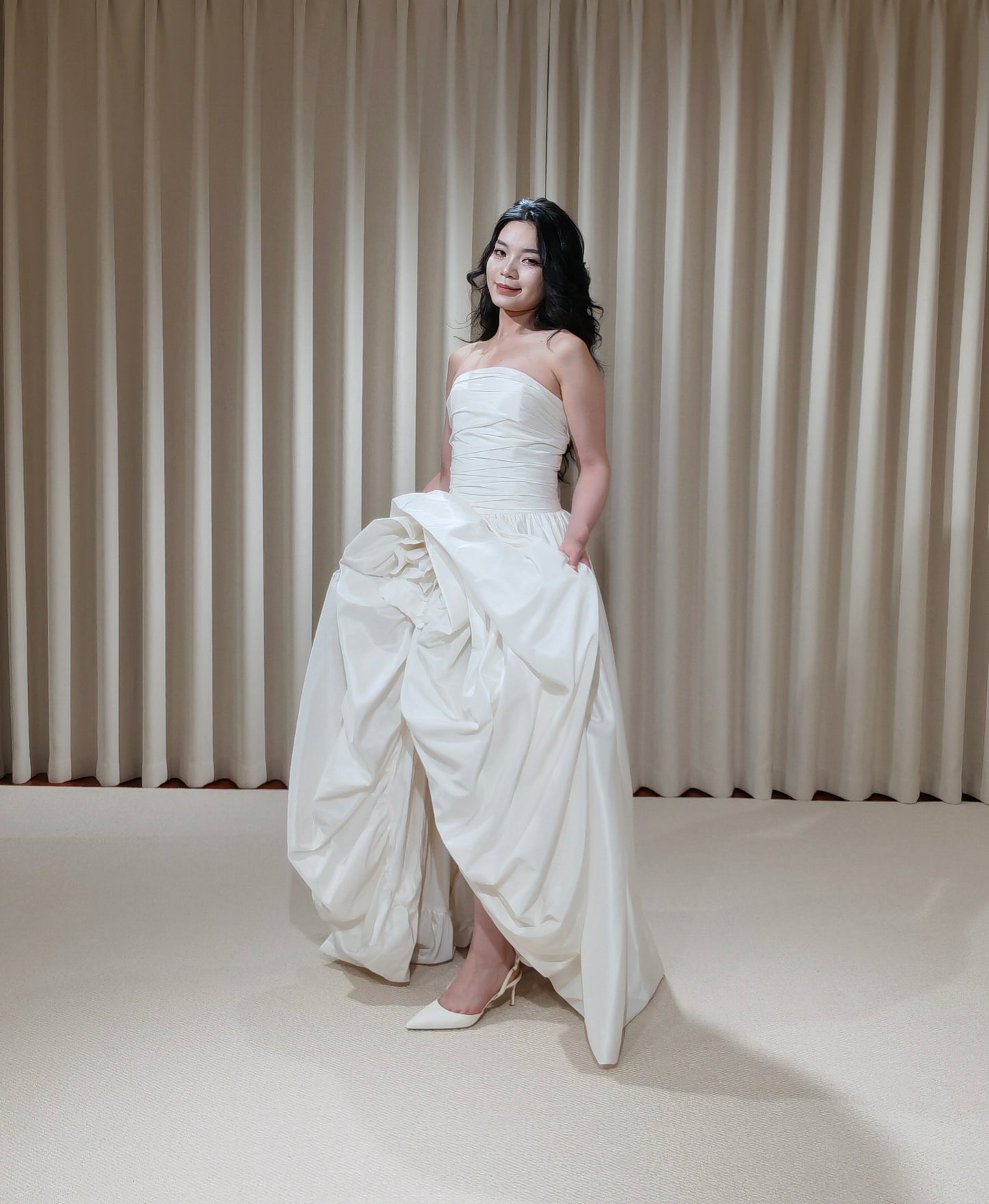 Unique High Low Satin Flower Shape Wedding Bridal Dress, Custom Minimalist Simple Elegant Prom Party Gown