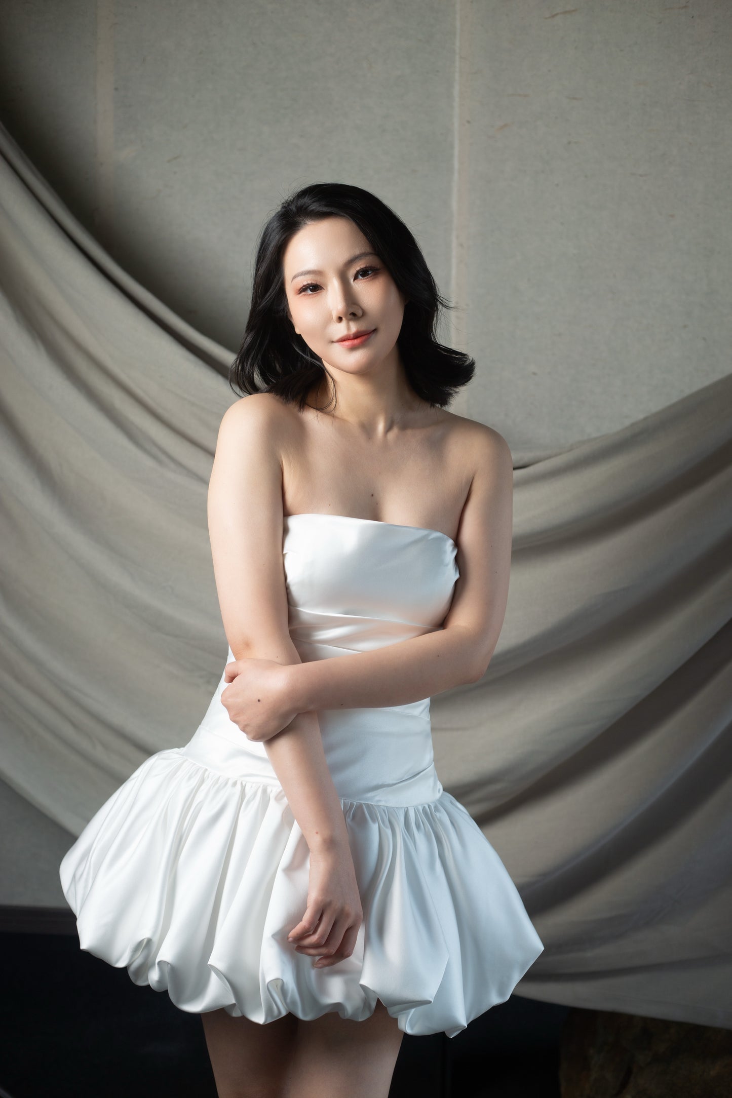 Emily | Minimalist Drop Waist Satin Short Wedding Dress