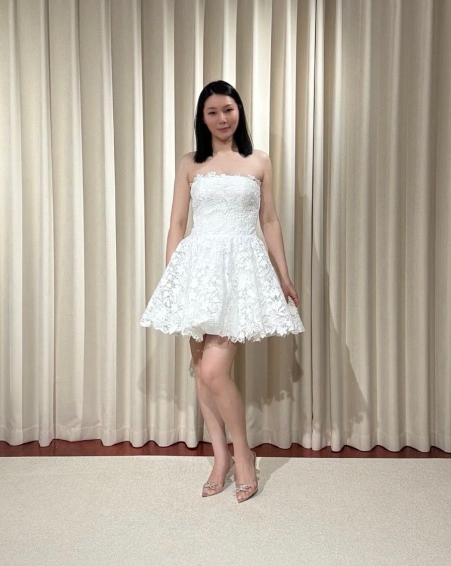 Flora | Fairy lace a-line short wedding dress, Rehearsal dinner simple mini dress, Custom Elopement Dress, Bridal shower Engagement dress